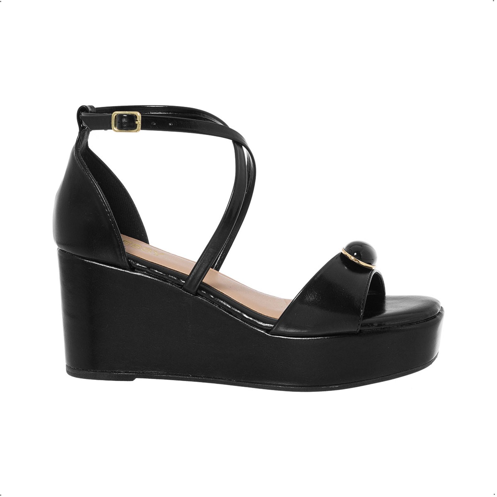 Imagem principal Sandália Feminina Anabela Plataforma Salto Pedraria Fechada Stessy Shoes preto