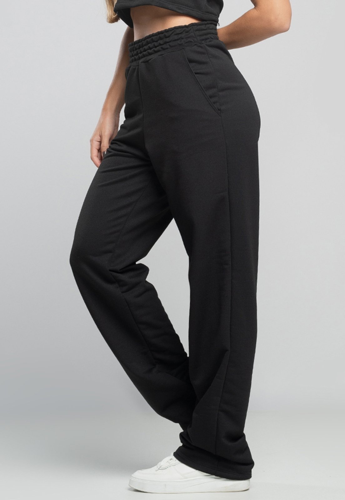 Imagem principal Calça MVB Modas Wide Leg Pantalona Franzida Boca de Sino Moletinho Mvb Modas preto