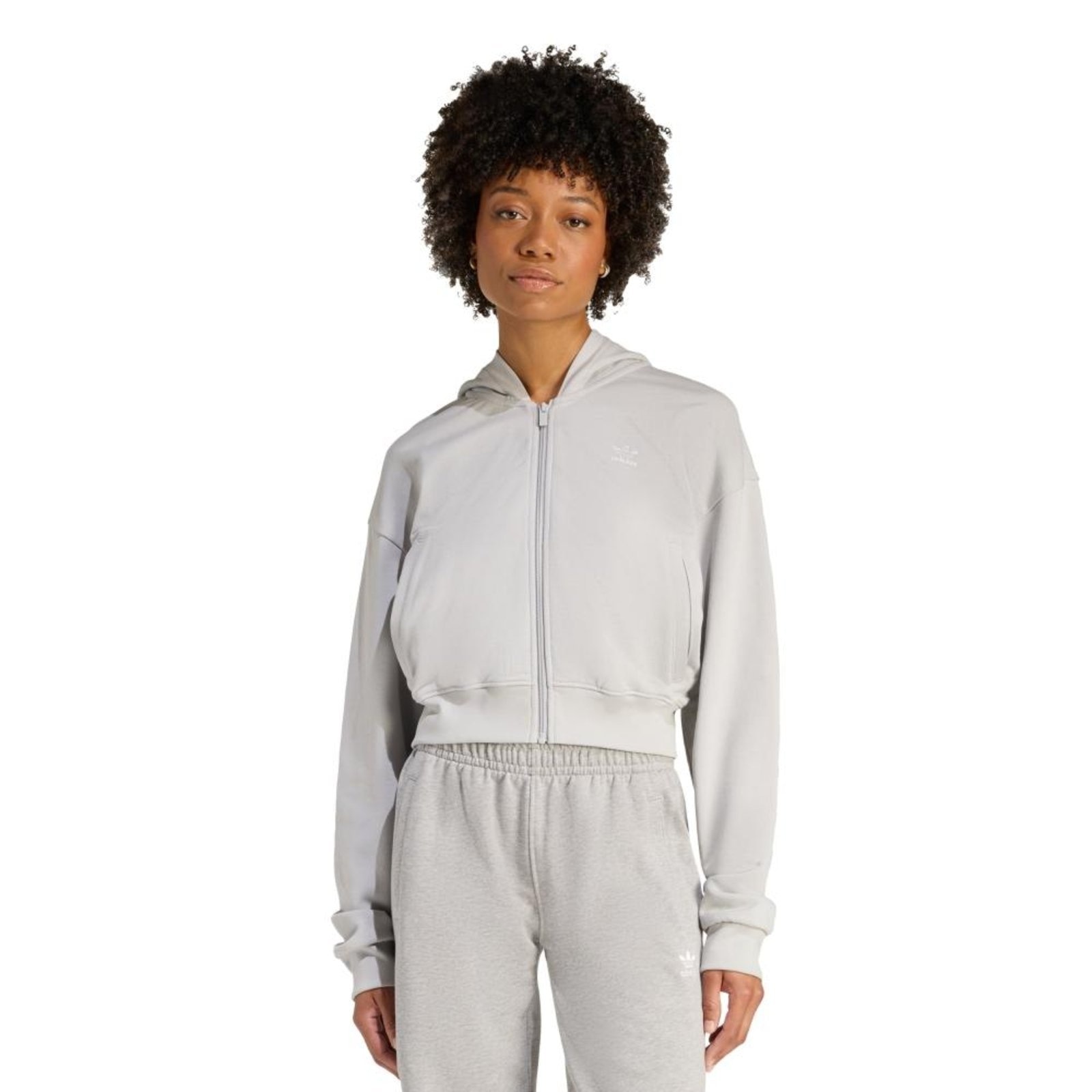 Imagem principal MOLETOM CAPUZ ESSENTIALS MOLETINHO CROPPED ZIP adidas Originals Adidas cinza