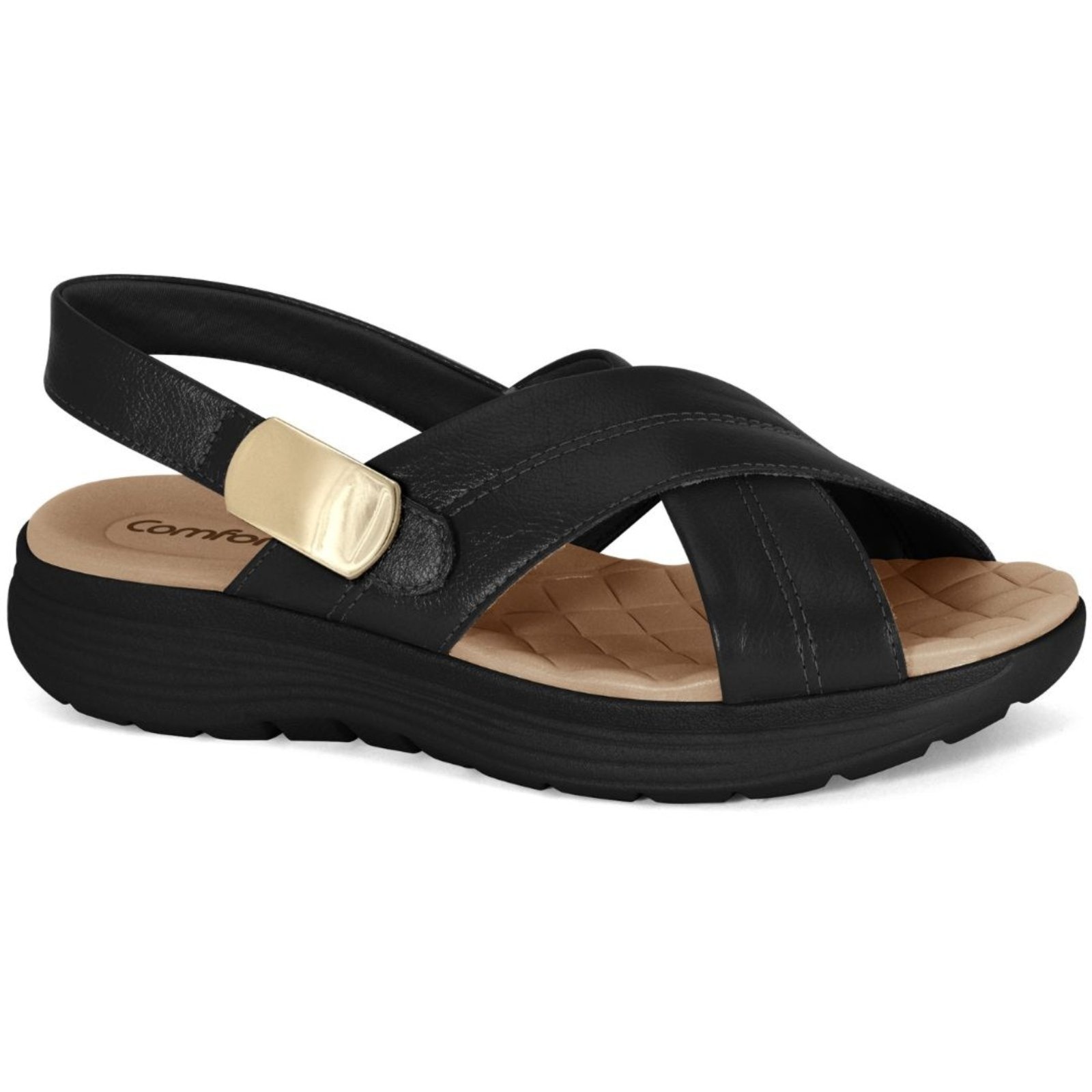 Imagem principal Sandália Feminina Couro Preta Sola EVA Comfortflex 2543405-2 Comfortflex preto