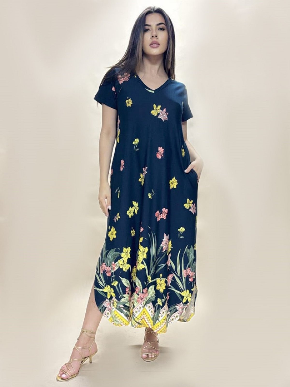 Imagem principal Vestido Midi Abapã Malha com Bolso Floresce Cabanafree azul/estampado azul