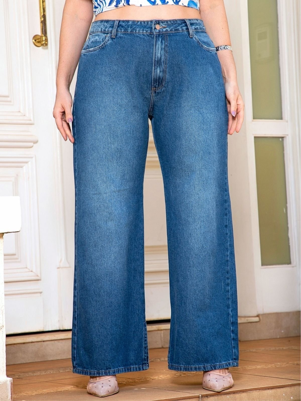 Imagem principal Calça Jeans Plus Size Wide Leg Cintura Alta Crawling azul