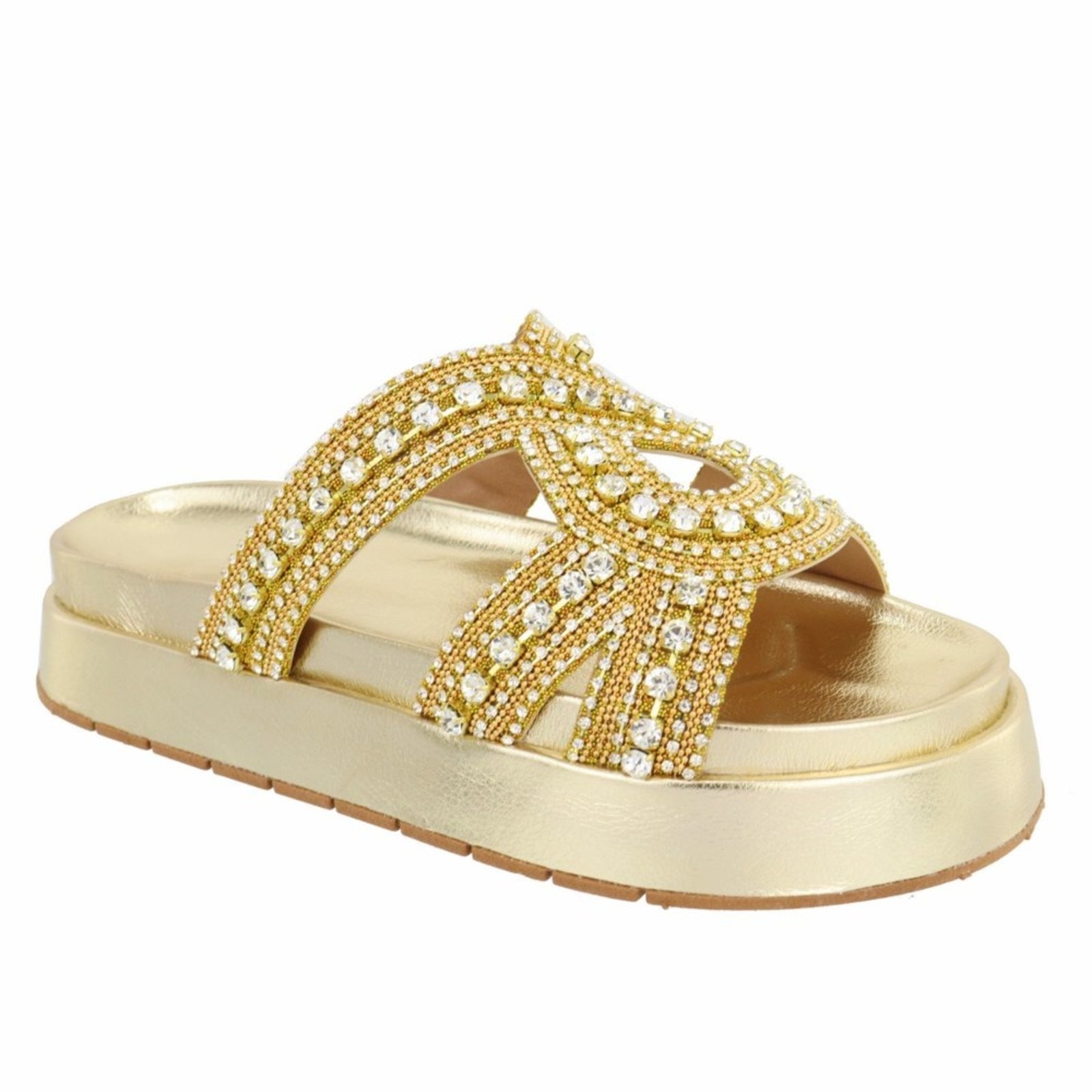 Imagem principal Sandalia Flatform Ratseira Strass Pedraria Brilho Sola Alta Lançamento Ouro Light TELLINI STORE dourado