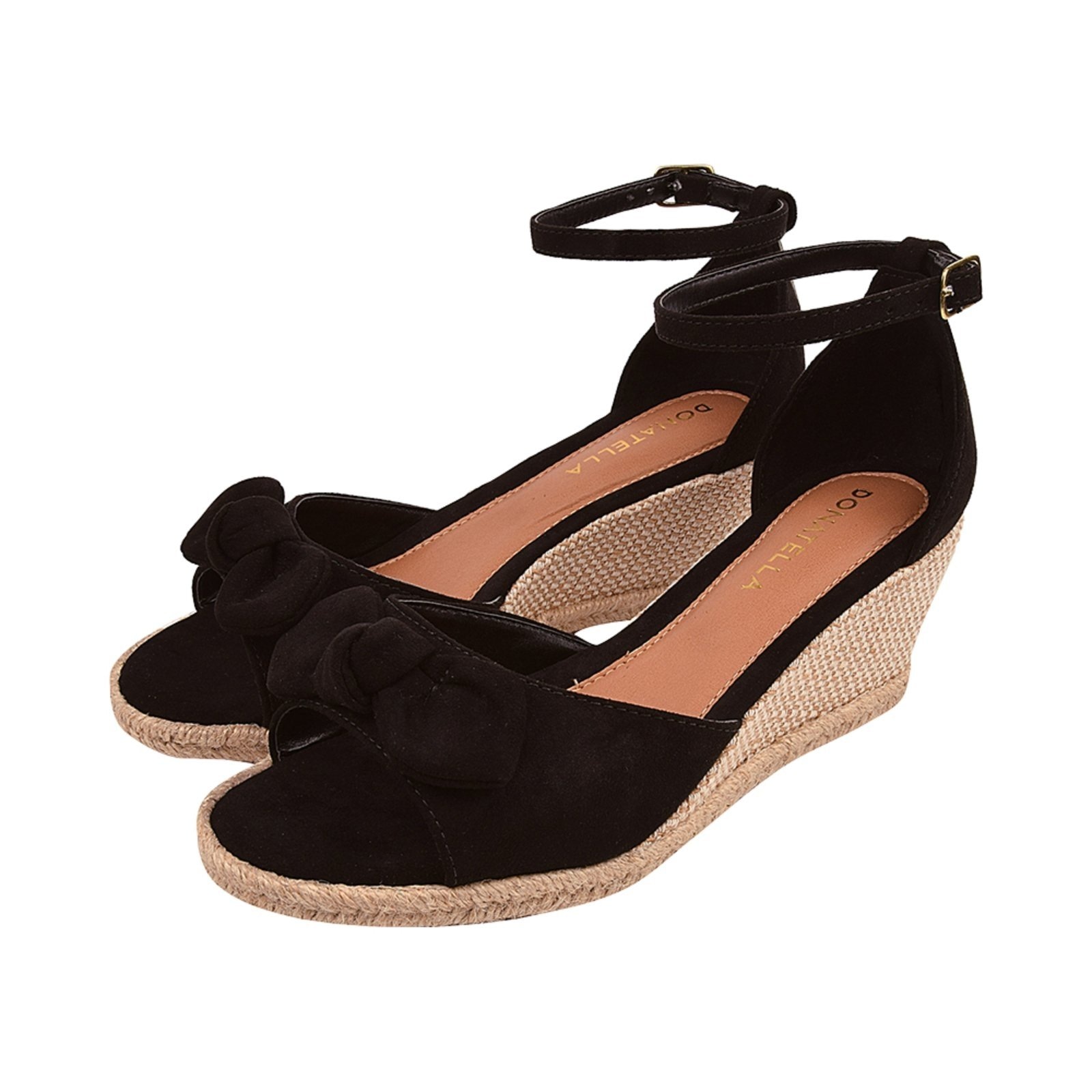 Imagem principal Sandalia Feminina Anabela Donatella Shoes Plataforma Corda Camurça Laço Monte Shoes preto