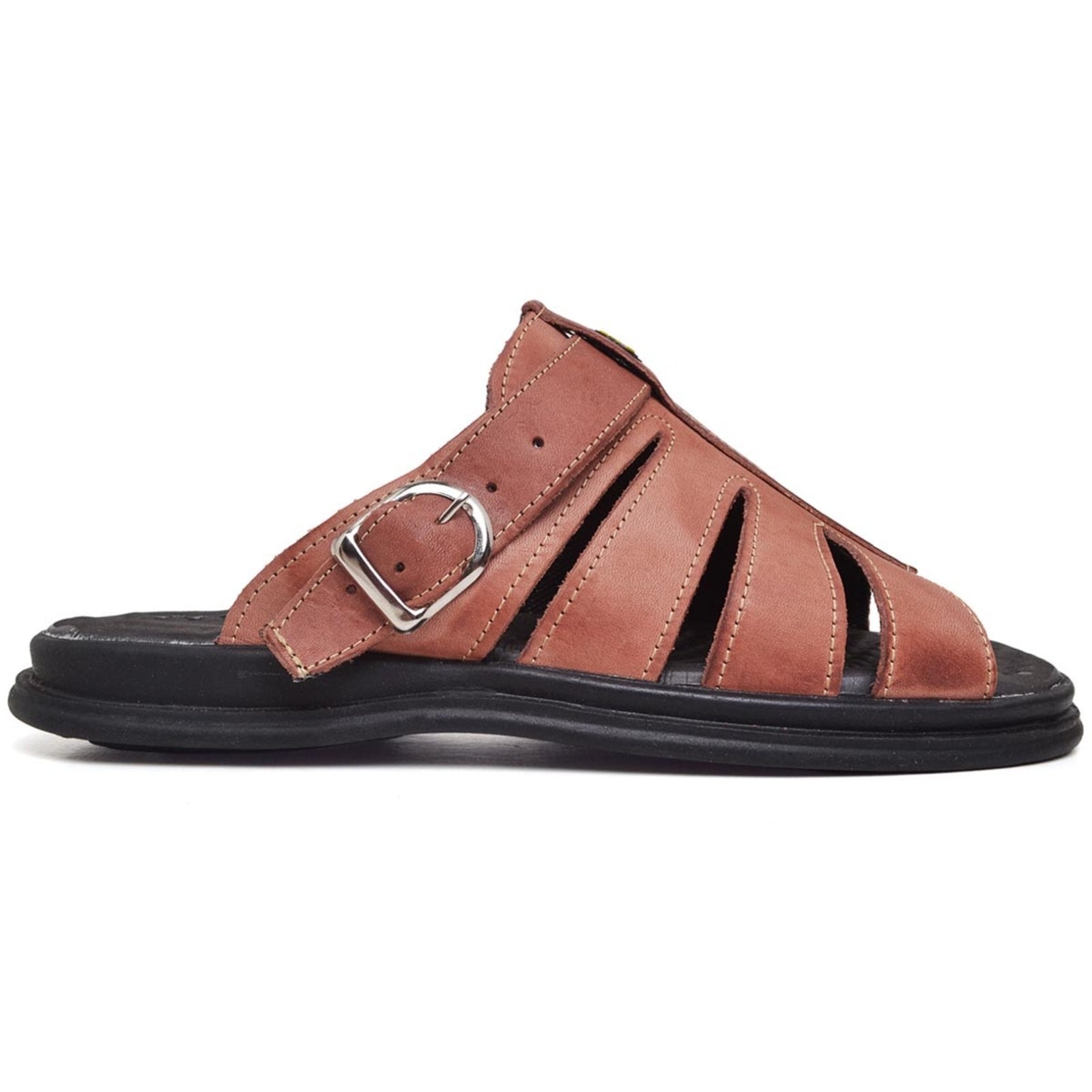 Imagem principal Sandália Franciscana Confortavel Chinelo Masculino Couro Legítimo Pinhão Footworks caramelo