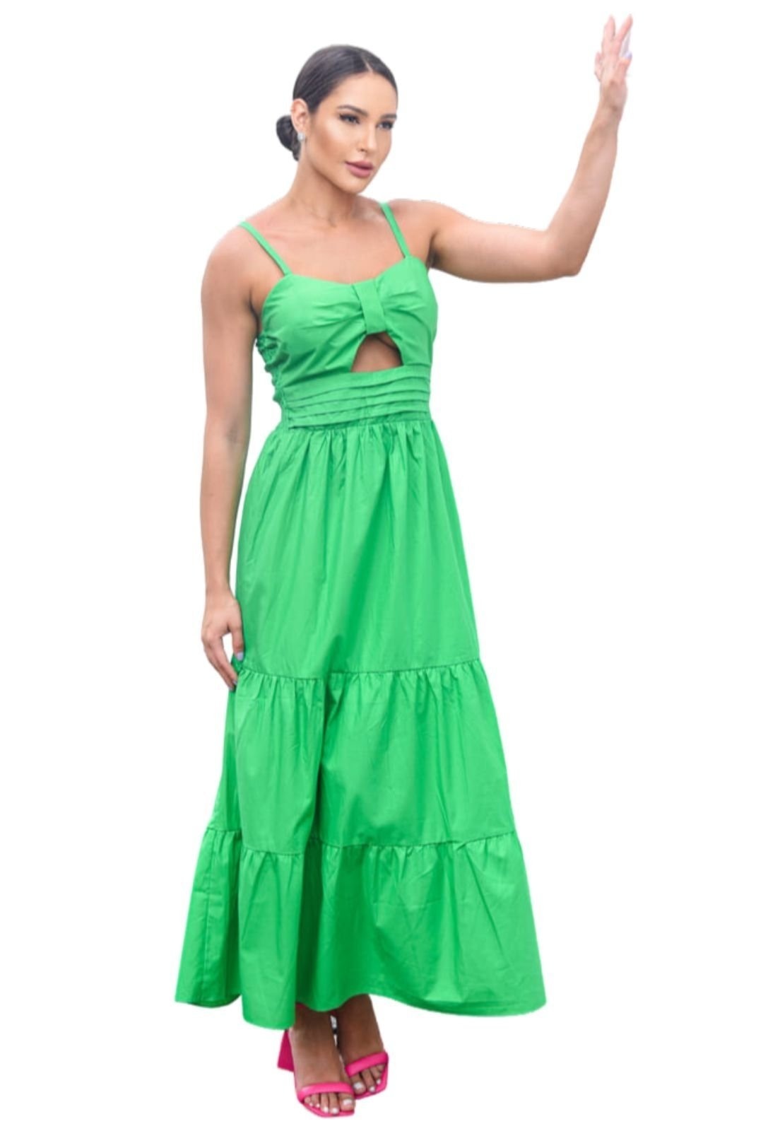 Imagem principal Vestido Midi Jaqueline Tricoline Abertura Alcinha Cia do Vestido azul