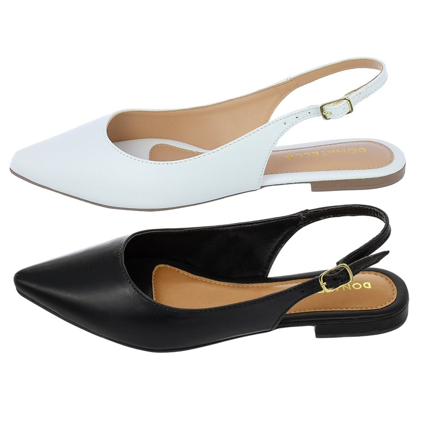 Imagem principal Kit 2 Pares Mule Feminino Sapatilha Bico Fino Donatella Shoes Rasteira Slingback Lisa Clássica e Donatella Shoes branco/preto