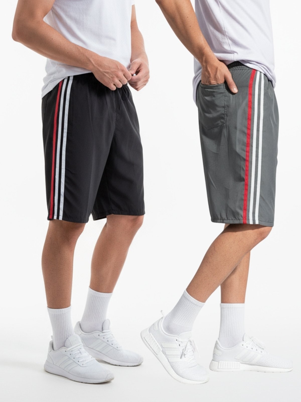 Imagem principal KIT 2 Bermuda Longa Masculino KS Tactel Listra Lateral Academia Esporte Popular Frent's cinza/grafite/preto