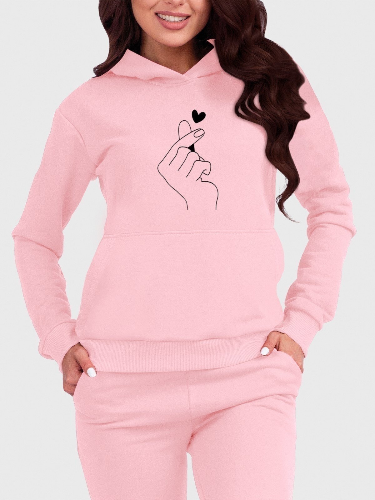 Imagem principal Blusa de Frio Moletom Feminino Canguru Mão Coreana Benellys Claro Benellys rosa