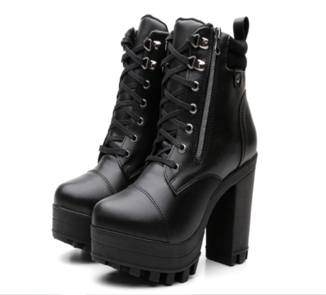 Imagem principal Bota Coturno Feminina Tratorada Salto Conforto Estilo Detalhe Zíper Santa Rosa preto