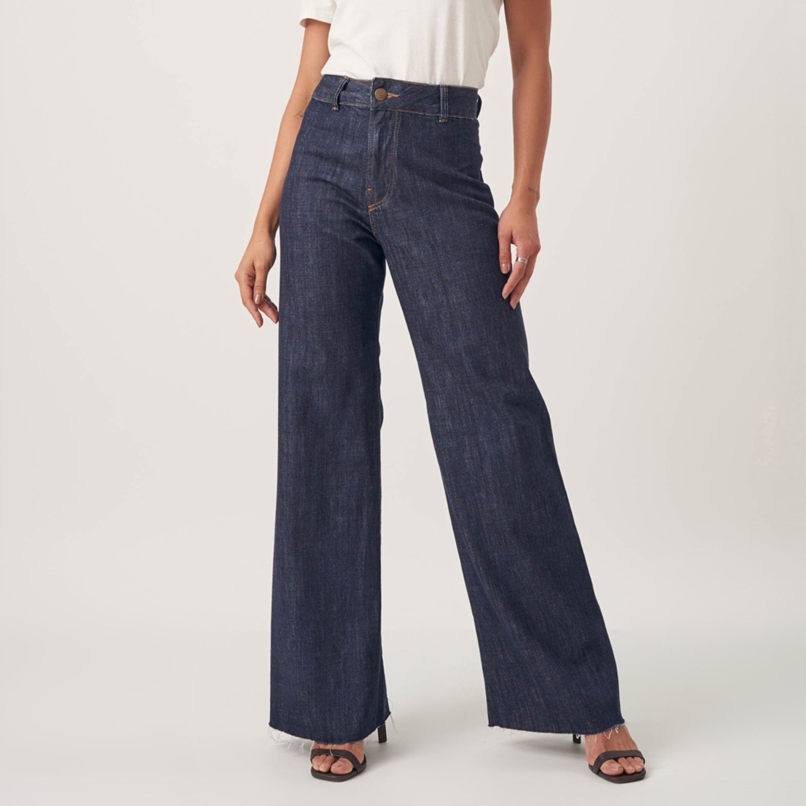 Imagem principal Calça Jeans Wide Leg Cintura Alta Sem Costura Lateral Azul Escuro Bloom azul marinho