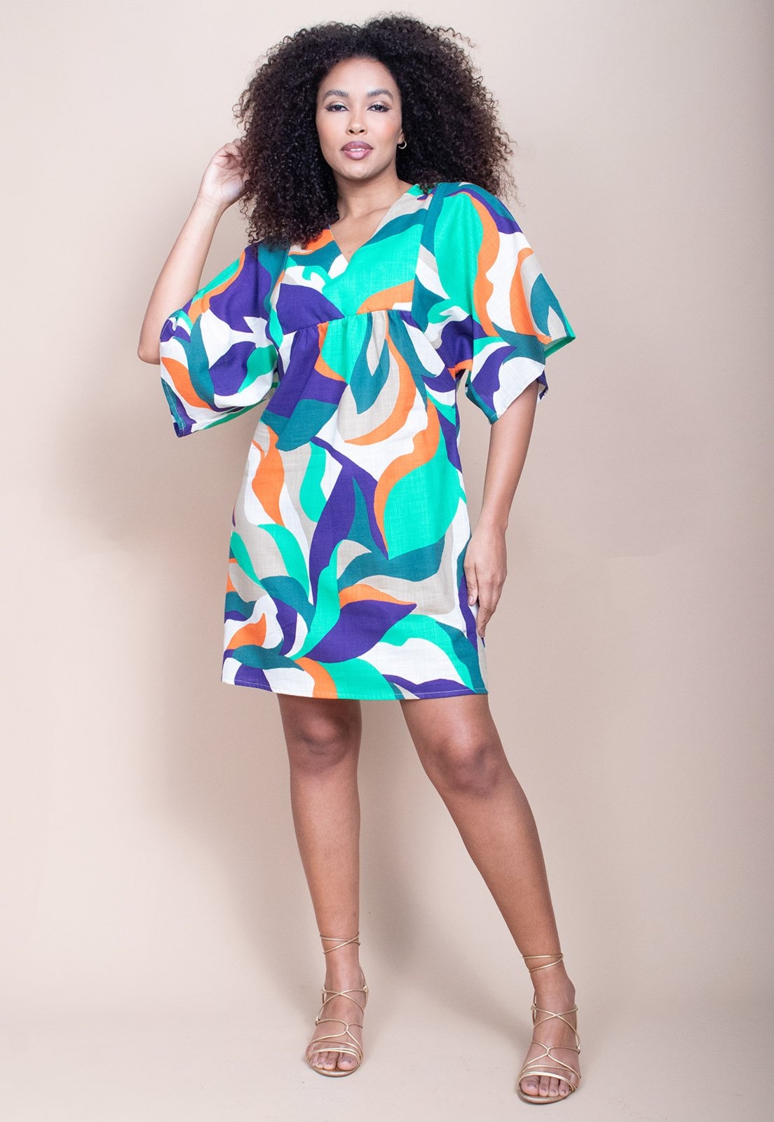 Imagem principal Vestido Curto Cabana Free Pequi Viscose Brisa Botânica Cabanafree azul/estampado/laranja