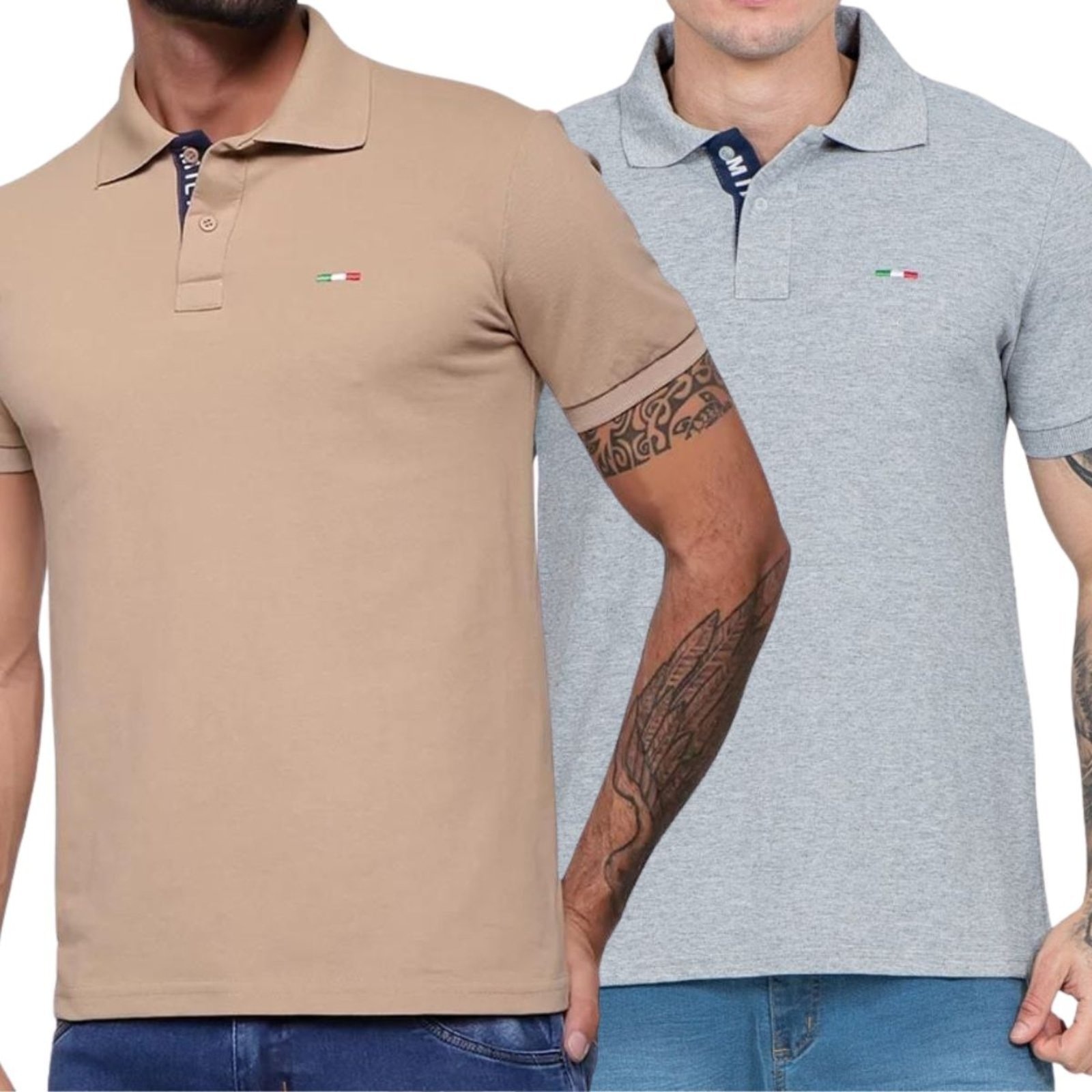 Imagem principal Kit 2 Polos FMF Masculina Básicas Piquet no Estilo Tommy Bordado Itália Bege Cinza FMF multicolorido
