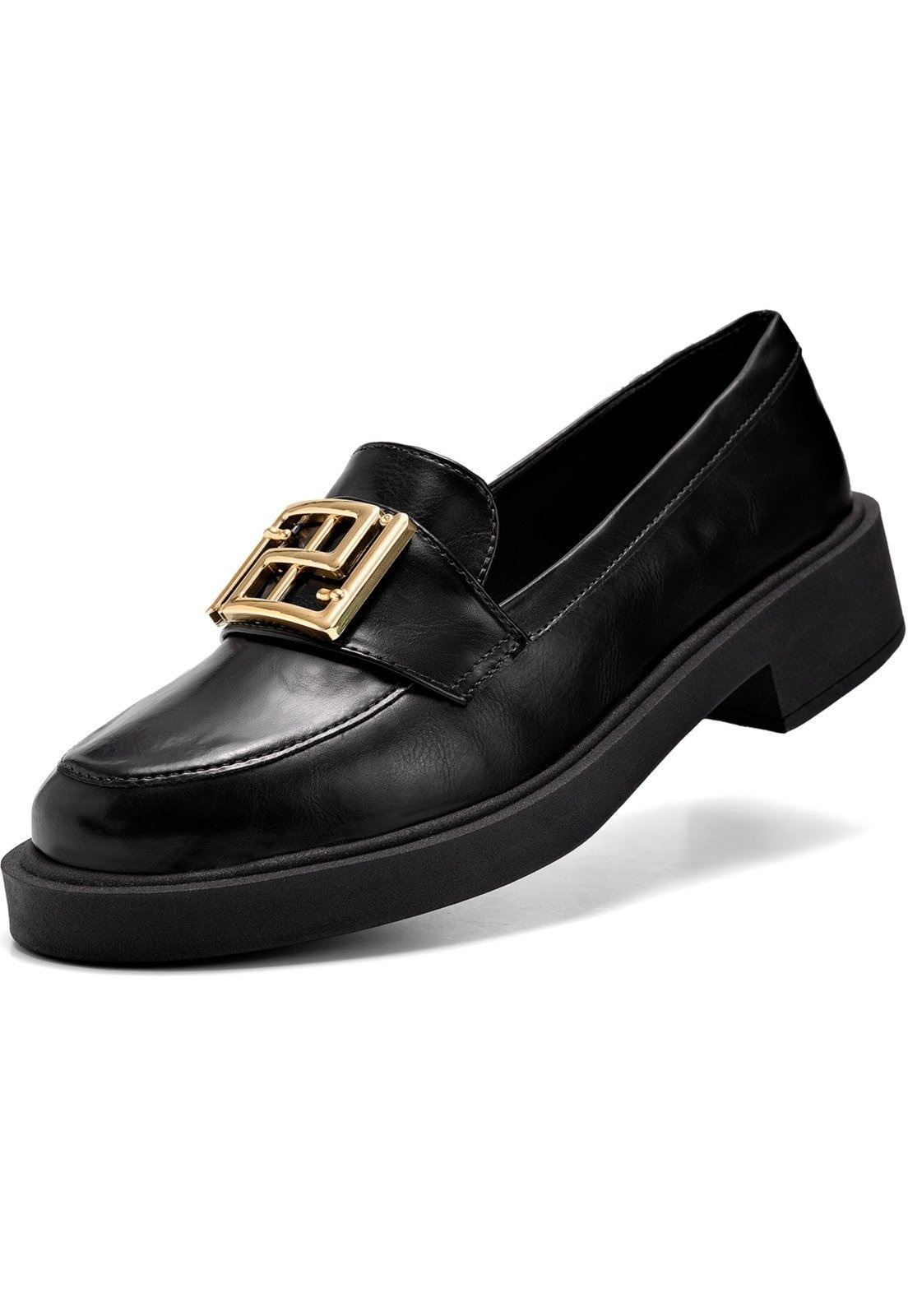 Imagem principal Mocassim Feminino Lumiss Bico Redondo Confortável Enfeite Metalizado Dourado LUMISS preto