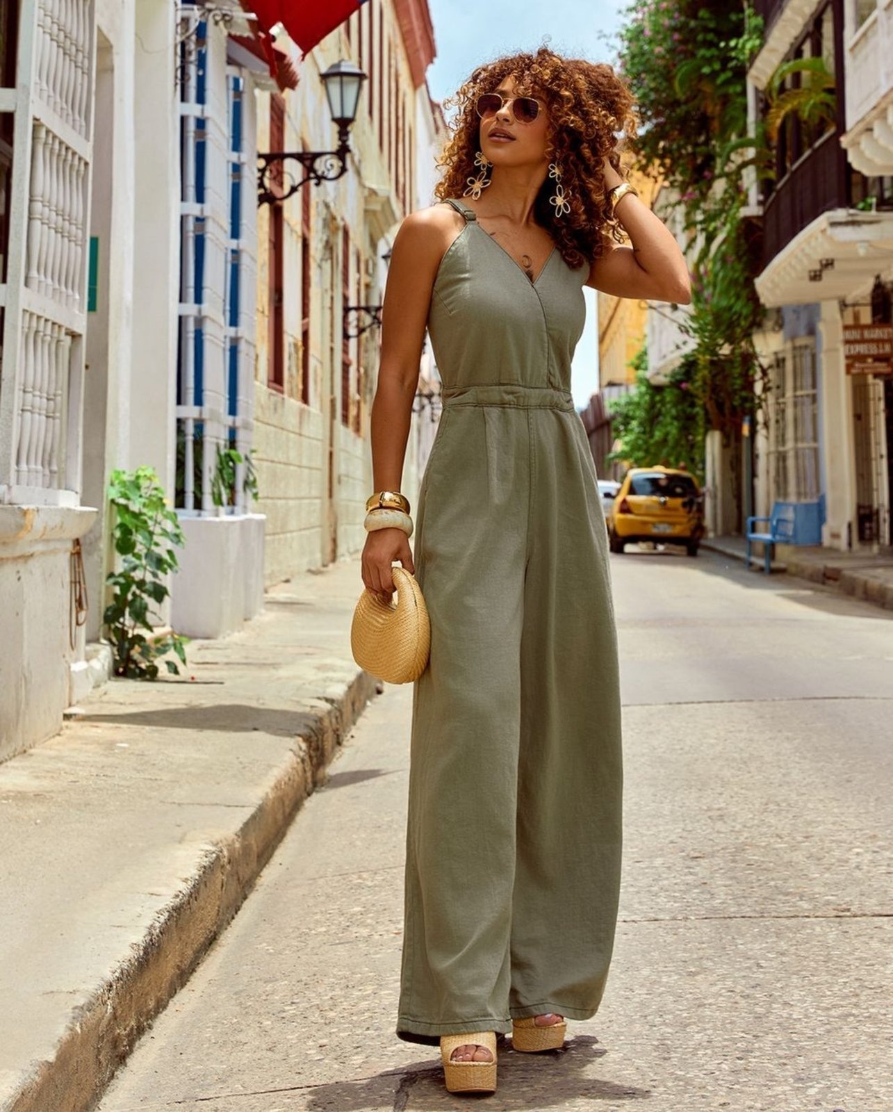 Imagem principal Macacão Linho Wide Leg Feminino 24845 Consciência verde oliva