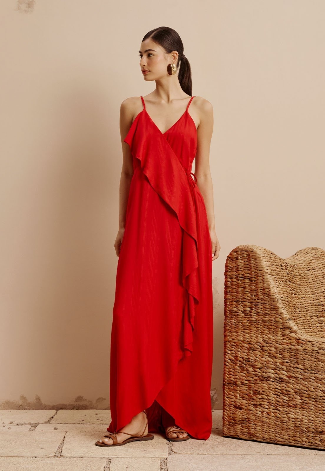 Imagem principal Vestido Longo Cachecouer Babados Liso CaCay azul