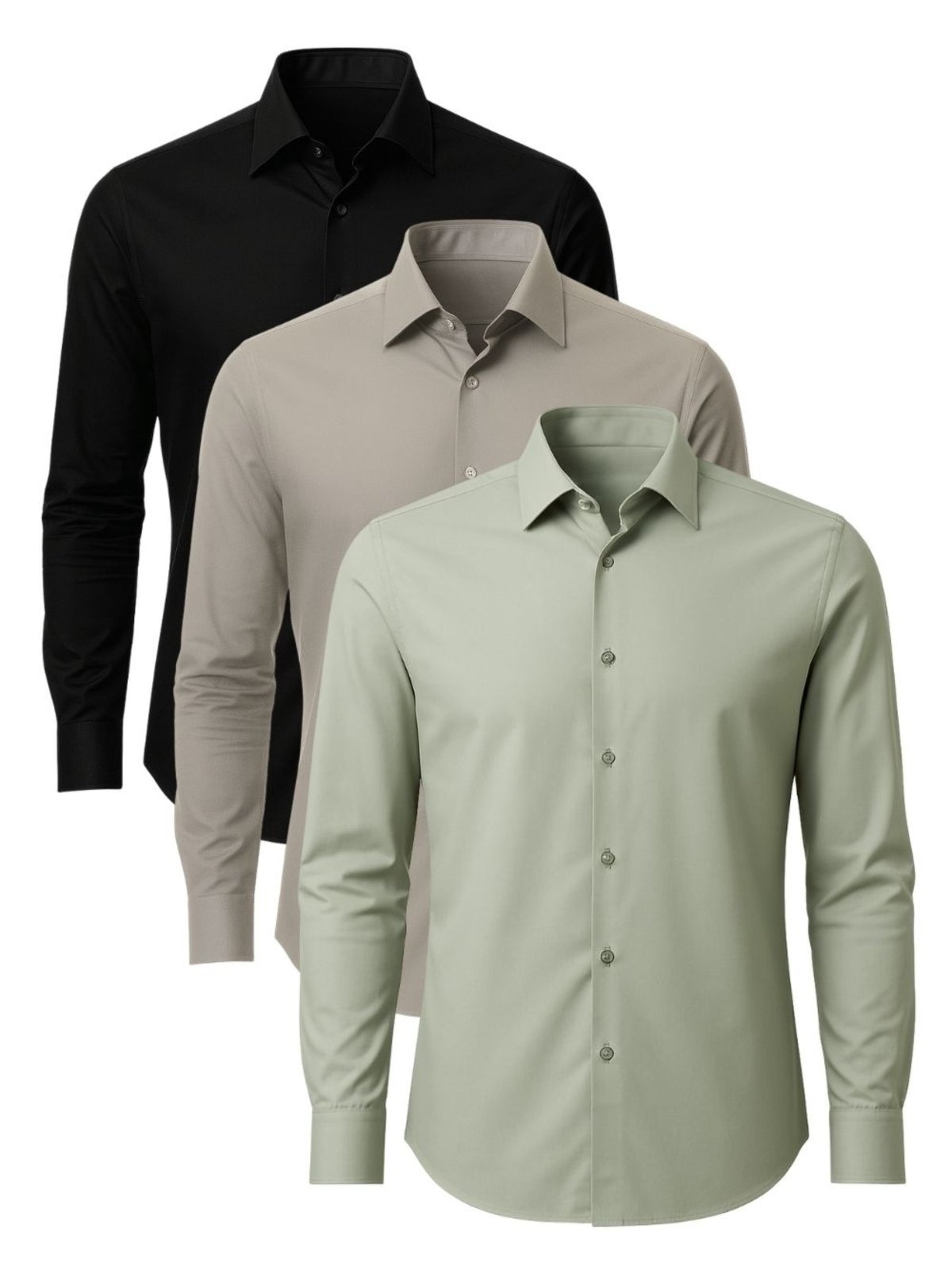 Imagem principal Kit 3 Camisas Social Masculina Manga Longa Crocker Preta, Cinza e 50077 Crocker verde