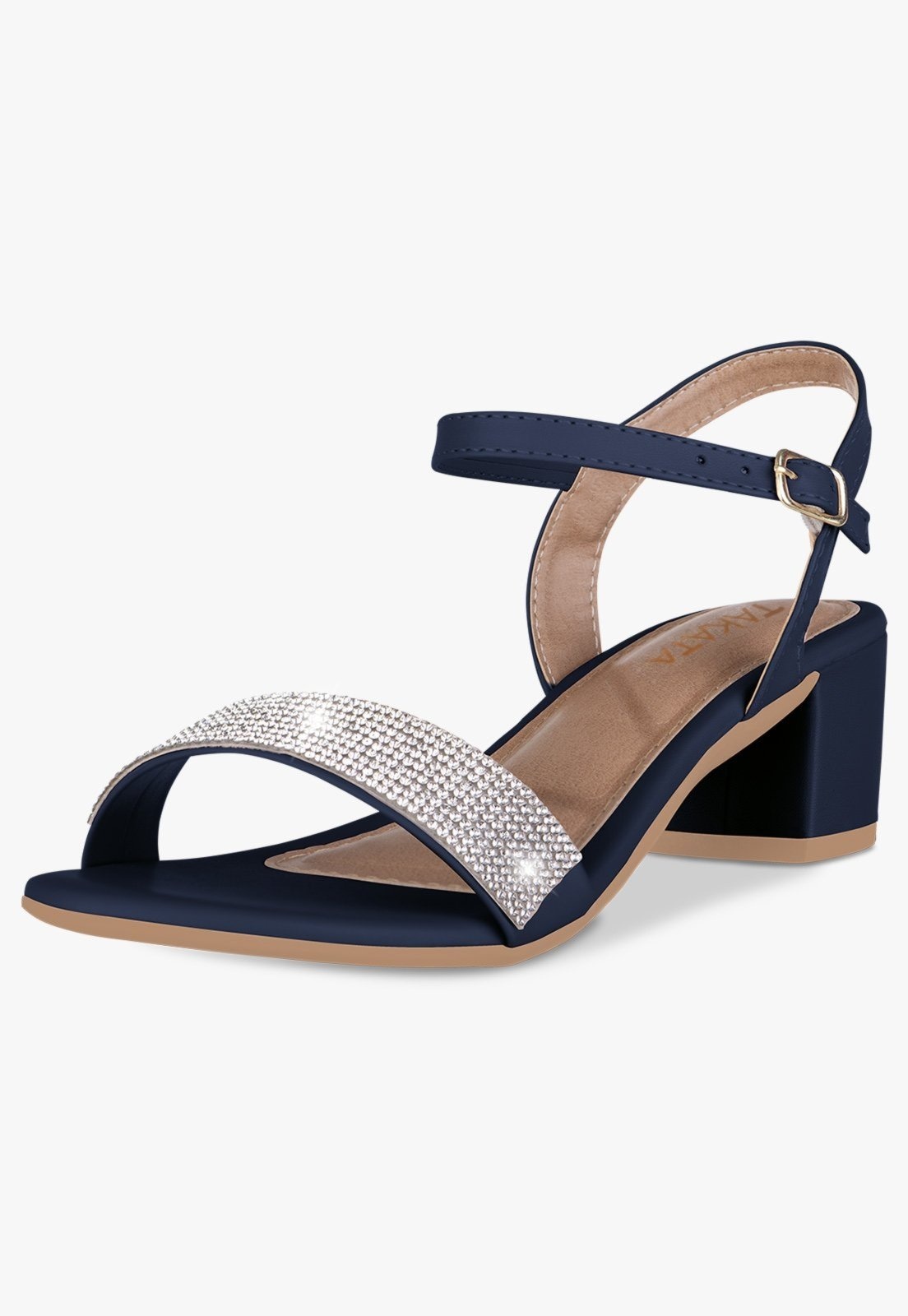 Imagem principal Sandália Feminina Salto Baixo Bloco Grosso Casual Confortável Brilho Strass Marinho TAKATA BY RAFAEL TAKATA azul marinho