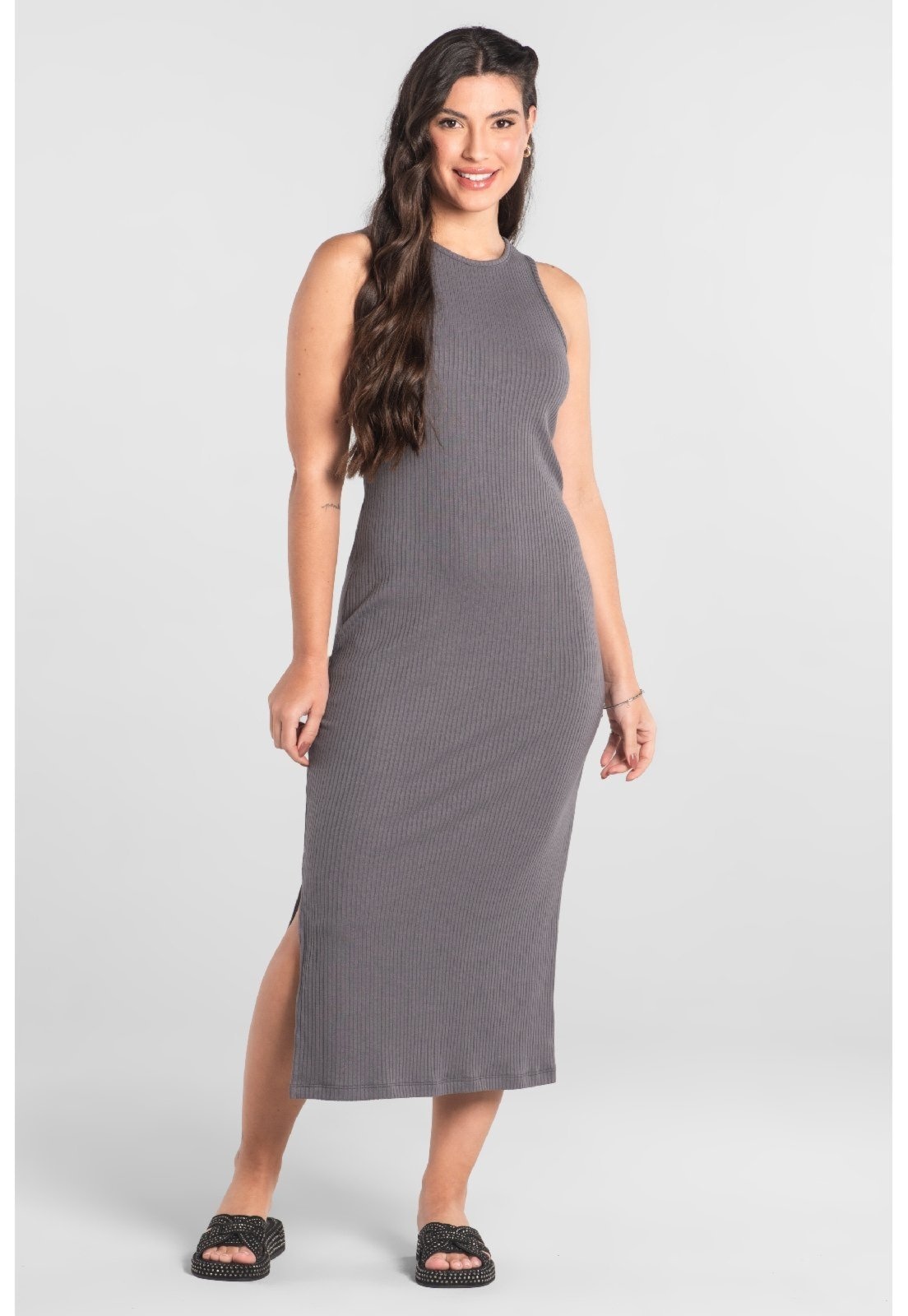 Imagem principal Vestido Adulto em Ribana Canelada Just Basic JUST BASIC cinza