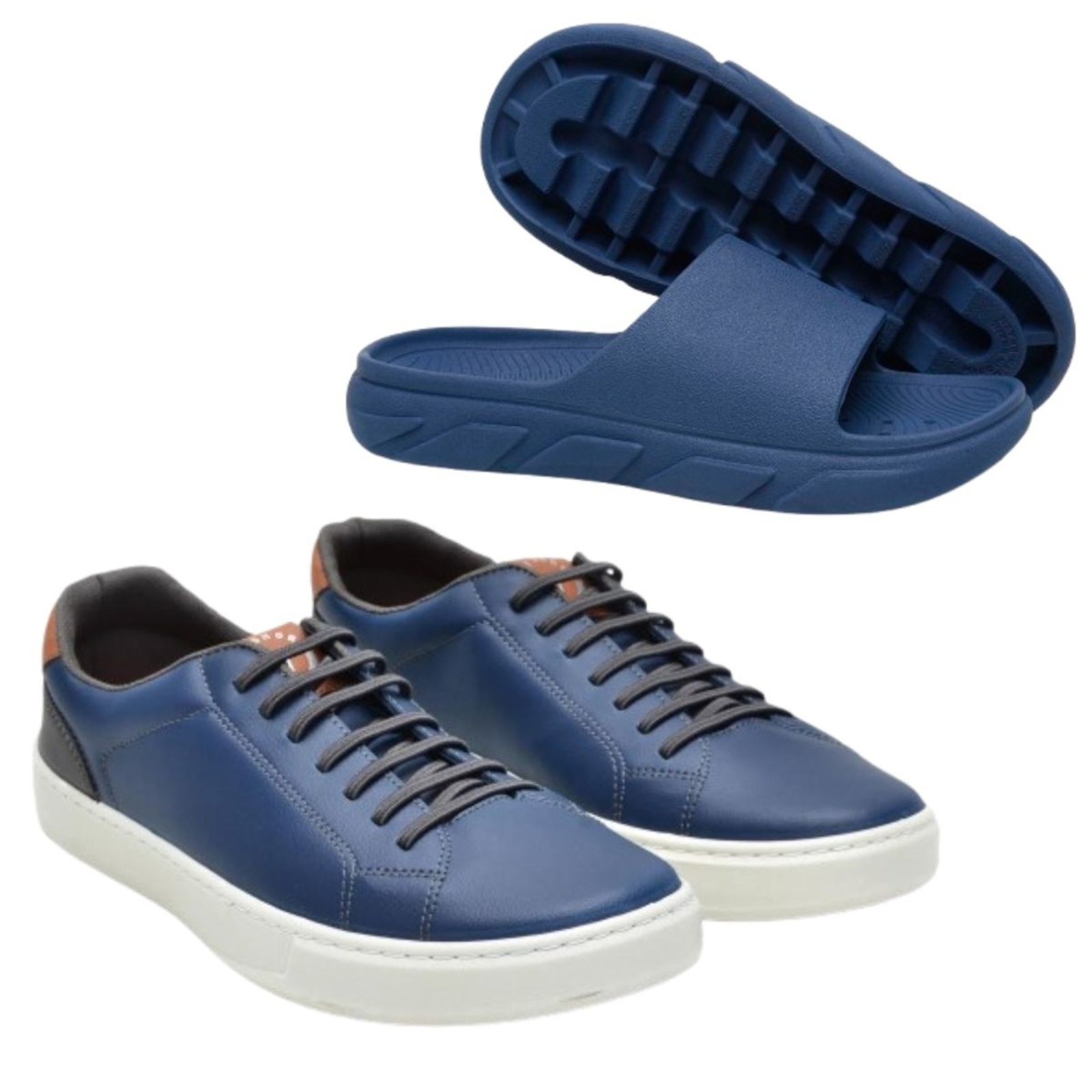Imagem principal Kit Sapatenis Masculino Anna Andrade Tênis Casual Elástico e Chinelo Slide Elegante Leve Azul Anna Andrade azul marinho