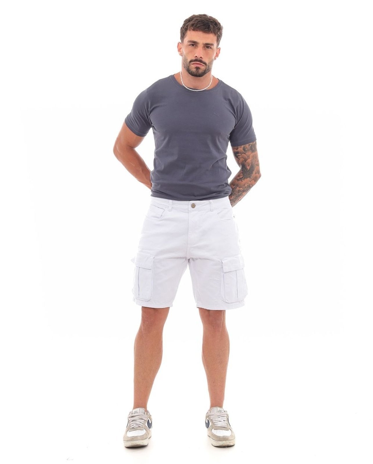 Imagem principal Bermuda Sarja Masculina Cargo Bolsos Laterais 23508 Consciência branco