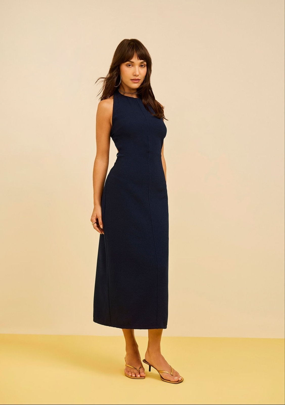 Imagem principal Vestido Zinco Ajustado Decote Careca Sem Manga Midi Zinco preto