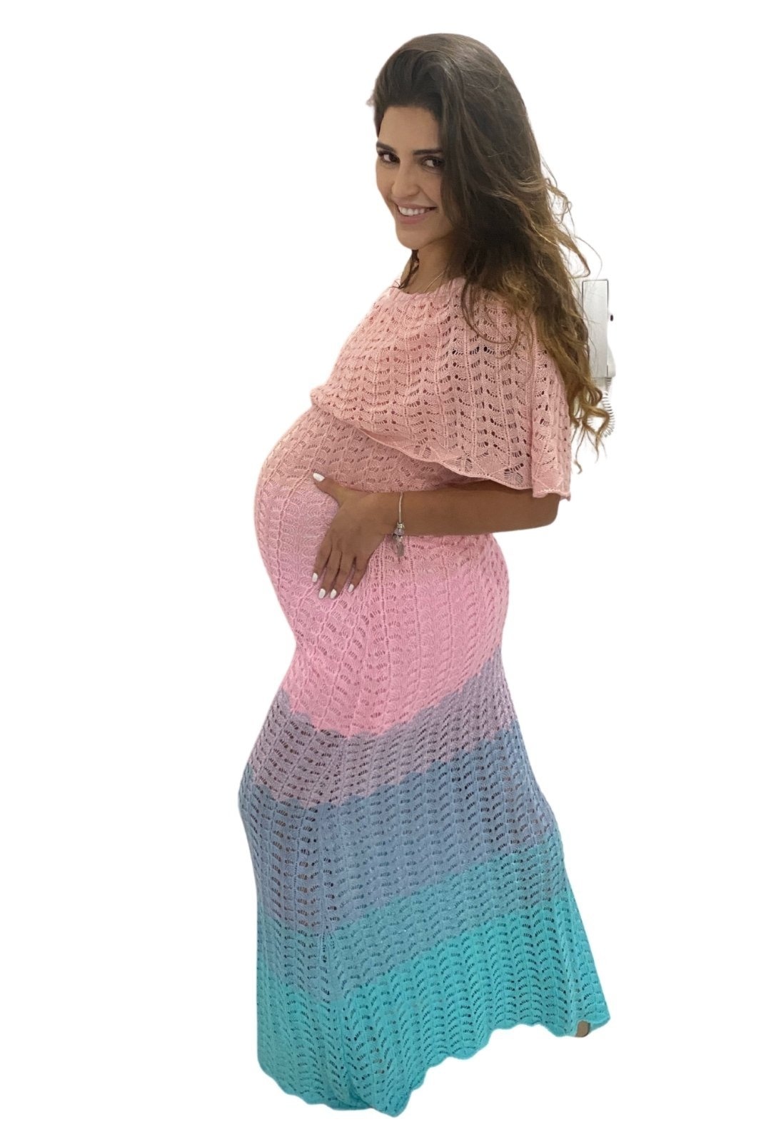 Imagem principal Vestido para Gestante Grávida Colorido Chá de Revelação Cia do Vestido azul/multicolorido/rosa