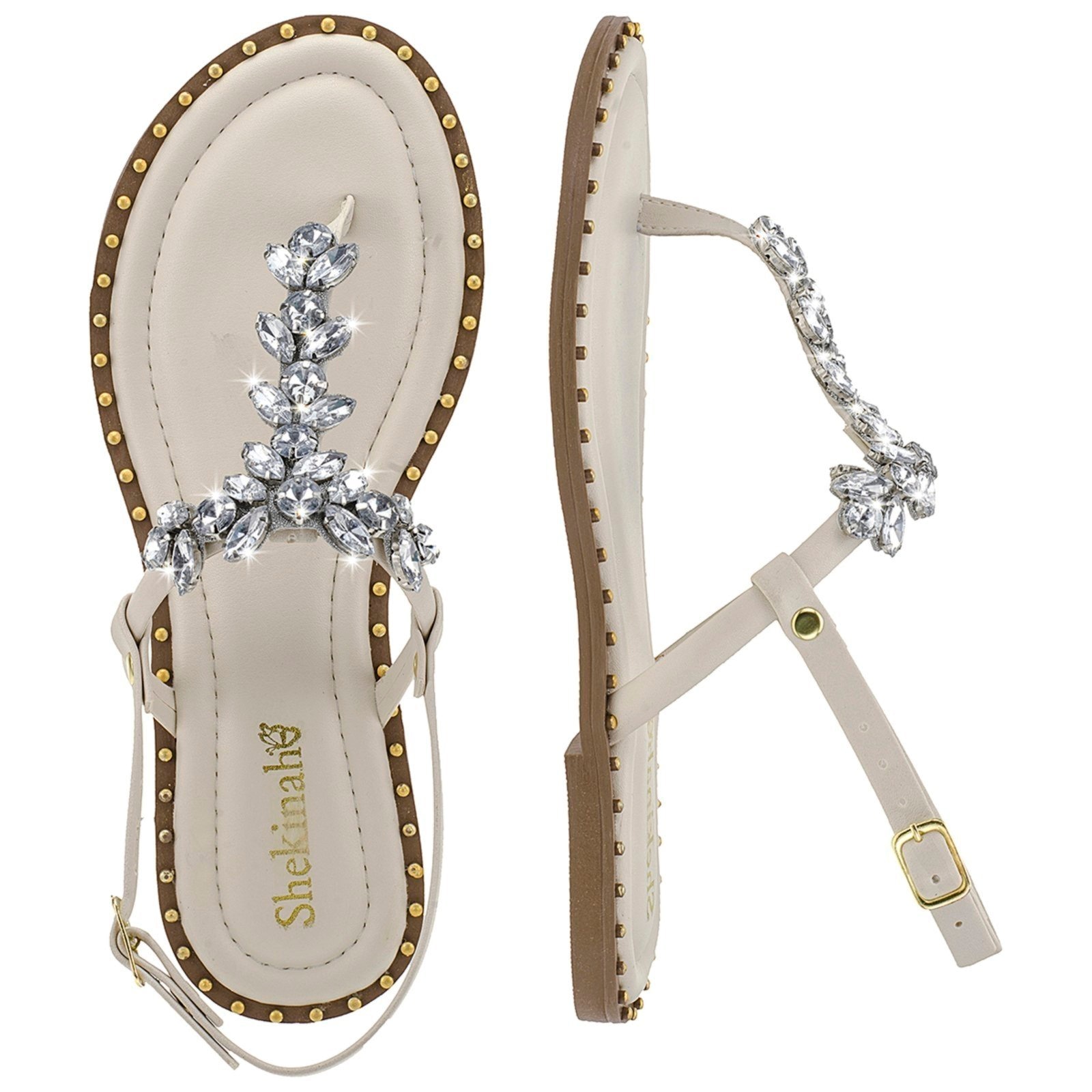 Imagem principal Rasteirinha Feminina Rasteira Shekinah Brilhante Brilho Sola Tachas Confortável Moda Off White Shekinah off-white white