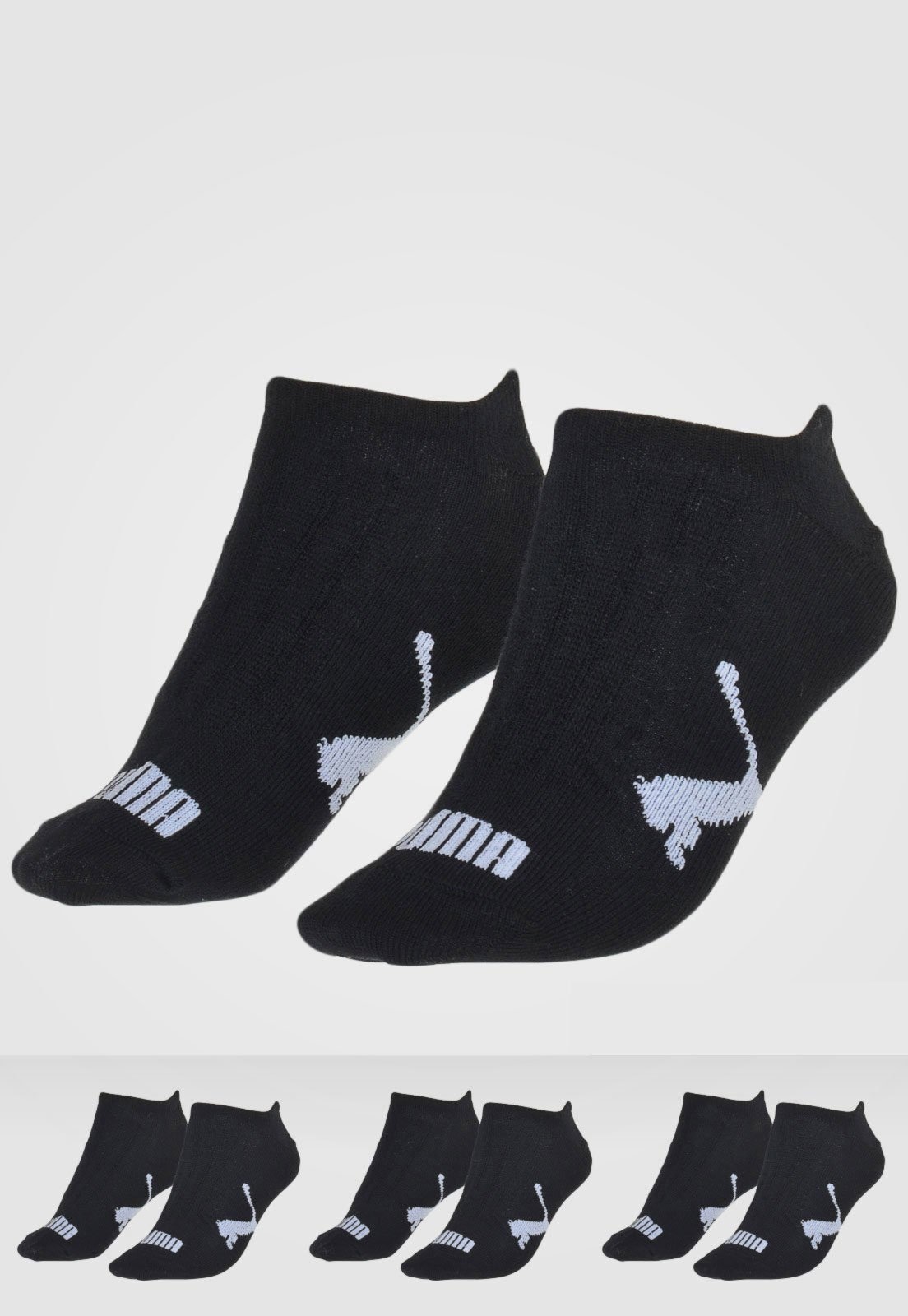 Imagem principal Kit Meia Masculina Puma Logo Cano Baixo Preta Puma preto