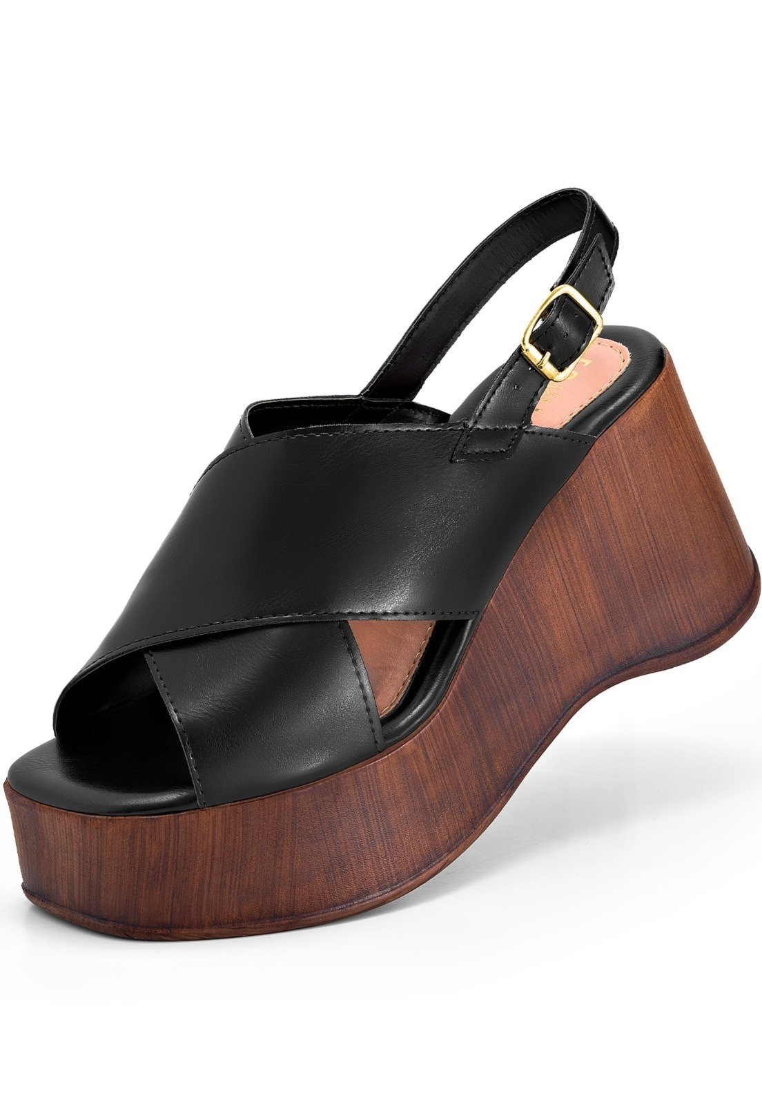 Imagem principal Sandália Feminina Anabela Lumiss Plataforma Madeira Confortável Blogueira Fivela LUMISS preto