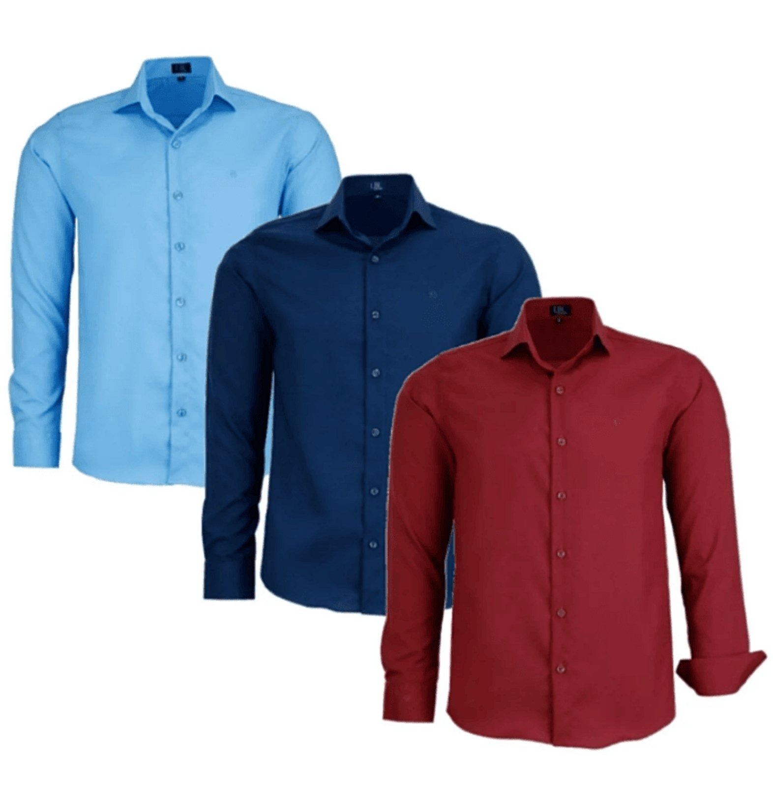 Imagem principal Kit Camisas Sociais Comfort Poliéster Macia Fácil de Passar Manga longa Amil azul/azul marinho