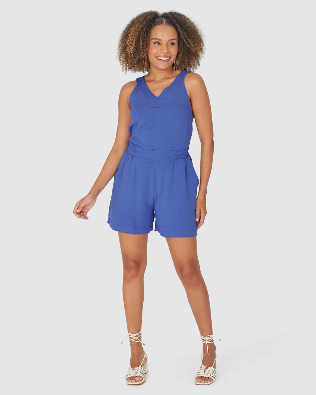 Imagem principal Shorts Reto Feminino Bolso-Faca Em Viscolinho Texturizado Malwee azul