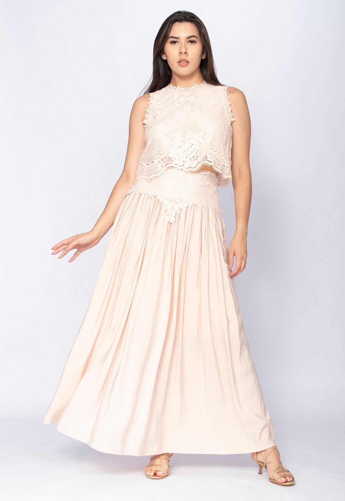 Imagem principal Conjunto Amazonia Vital de Saia e Croped Essência da Mata Renda Concha Amazonia Vital rosa