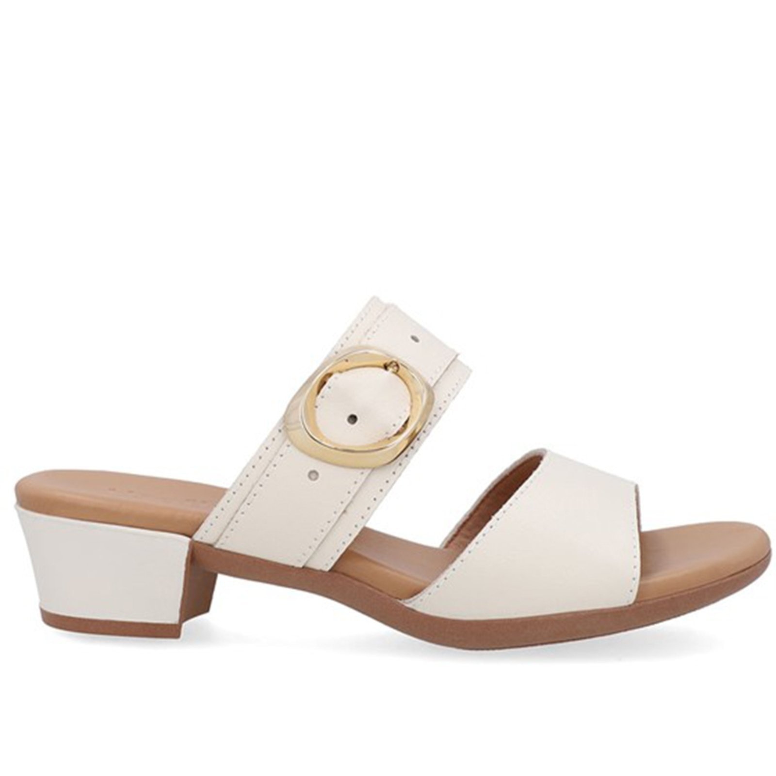 Imagem principal Tamanco Salto Bloco Couro Fivela Usaflex Marfim - 002 Usaflex branco