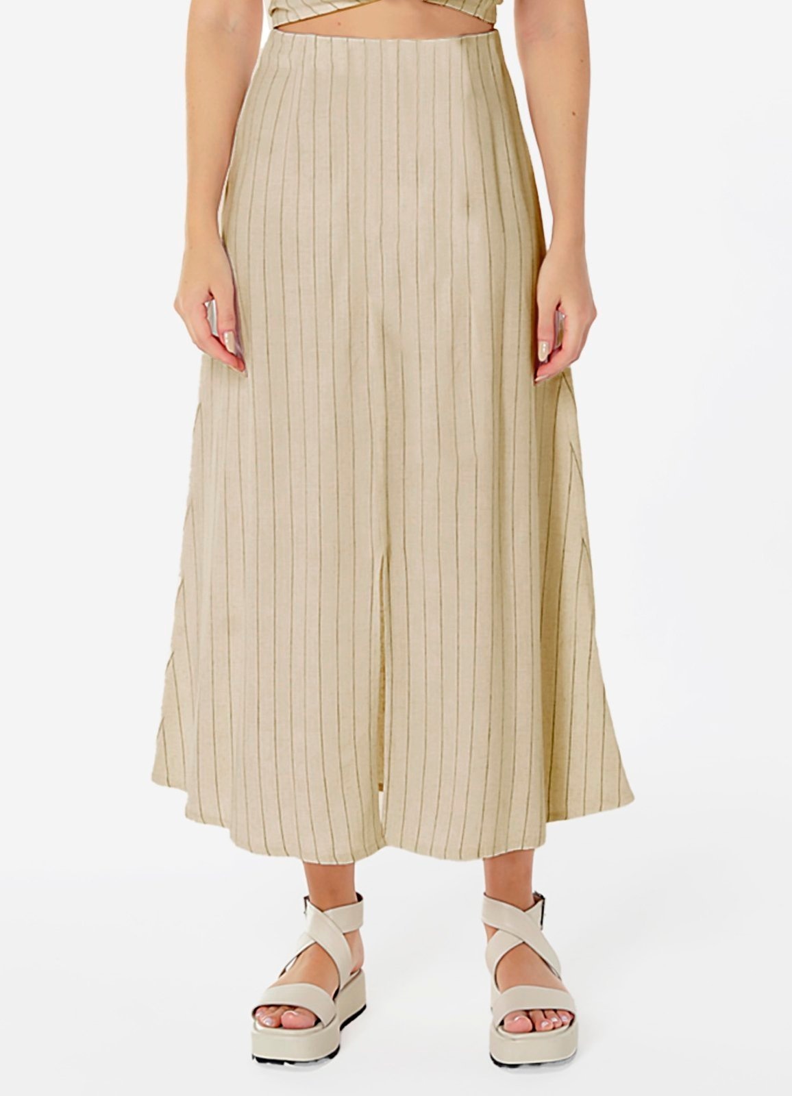 Imagem principal Saia Sob Longa de Linho Risca de Giz com Fenda SOB bege