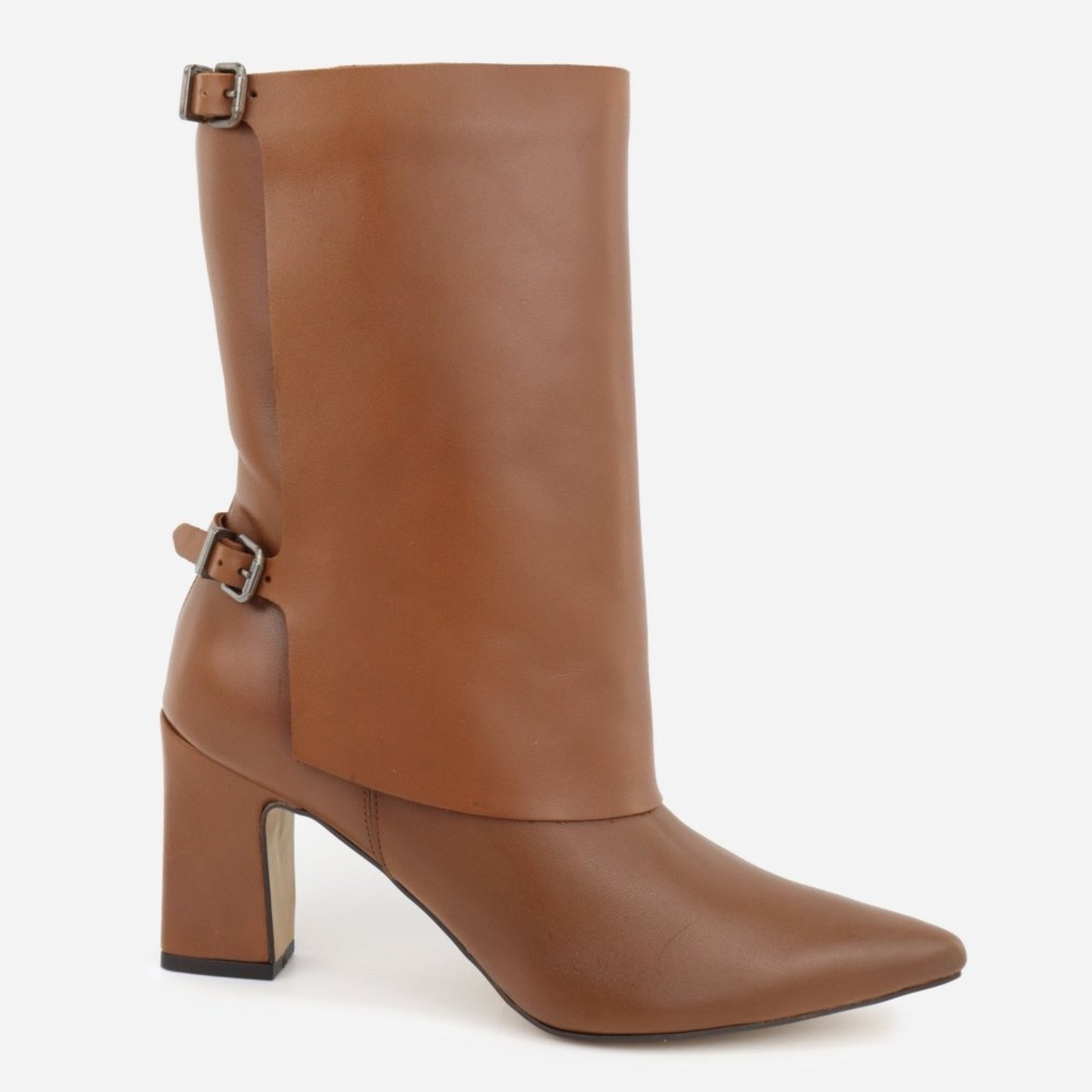 Imagem principal Bota Feminina em Couro Cano Médio Luxo Salto Grosso Bico Fino Elegante Maria Paula Camel MARIA PAULA caramelo