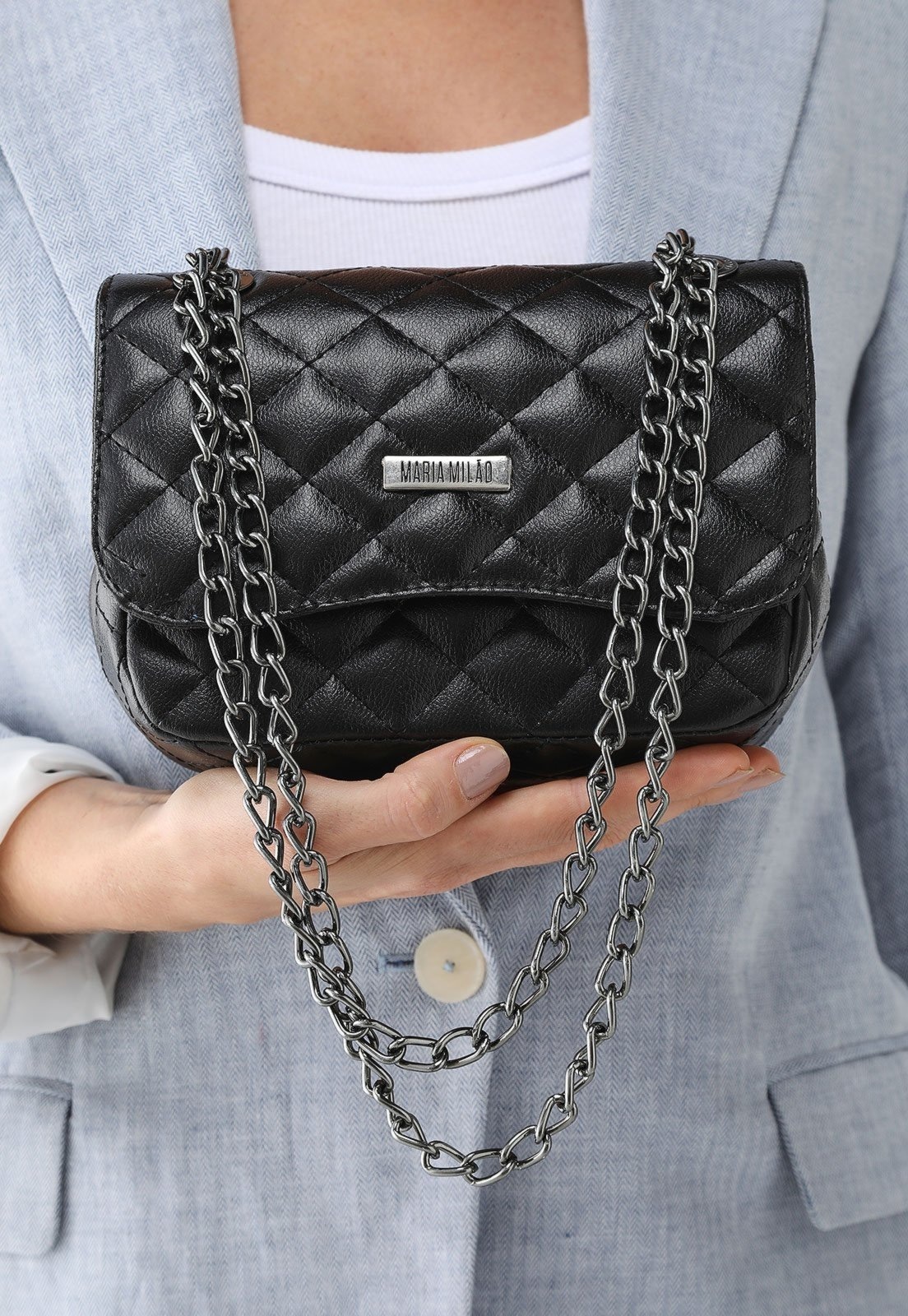 Imagem principal Bolsa Feminina Maria Milão Matelassê Alça Corrente Preta Maria Milão preto