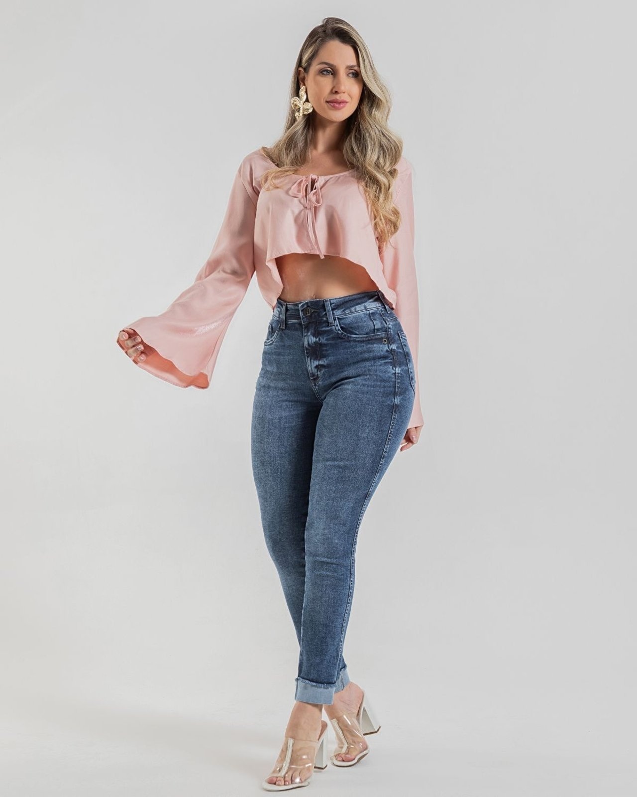 Imagem principal Calça Feminina C/ Barra Dobrada - Cigarrete - Black Jeans - Denim Médio Black Jeans azul black