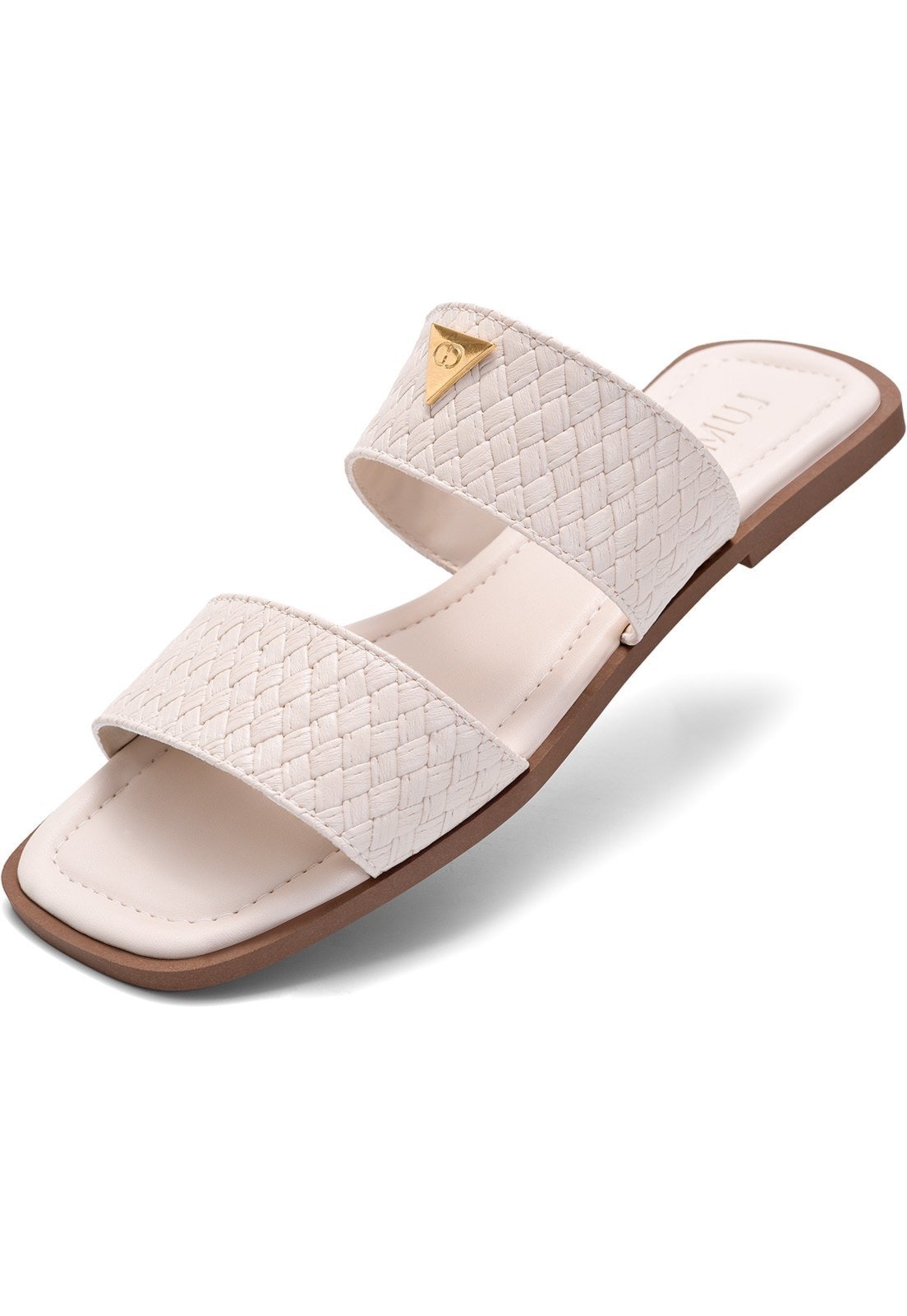 Imagem principal Sandáia Rasteira Feminina Lumiss Tressê Confortável Enfeite Metalizado Off White LUMISS off-white white