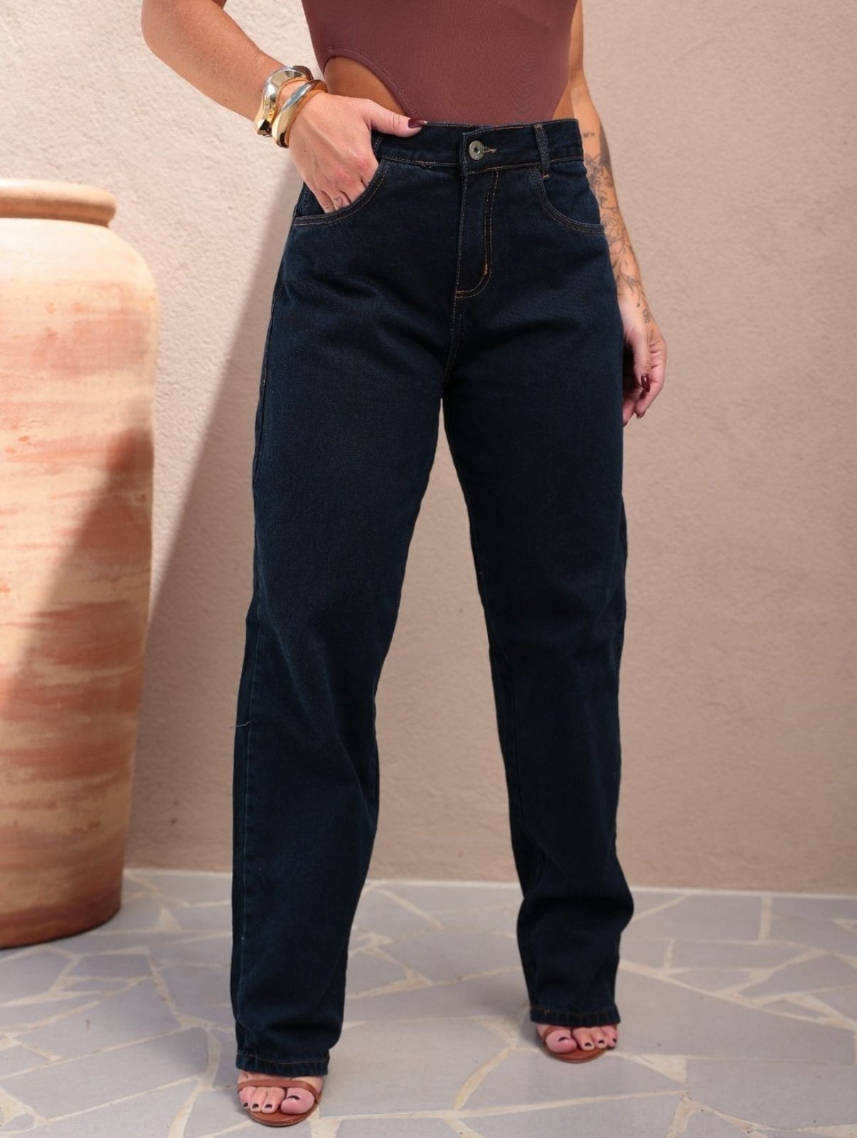 Imagem principal Calça Feminina Loka Balão Bag Boca Larga Streetwear Jeans Loka azul/azul marinho/jeans