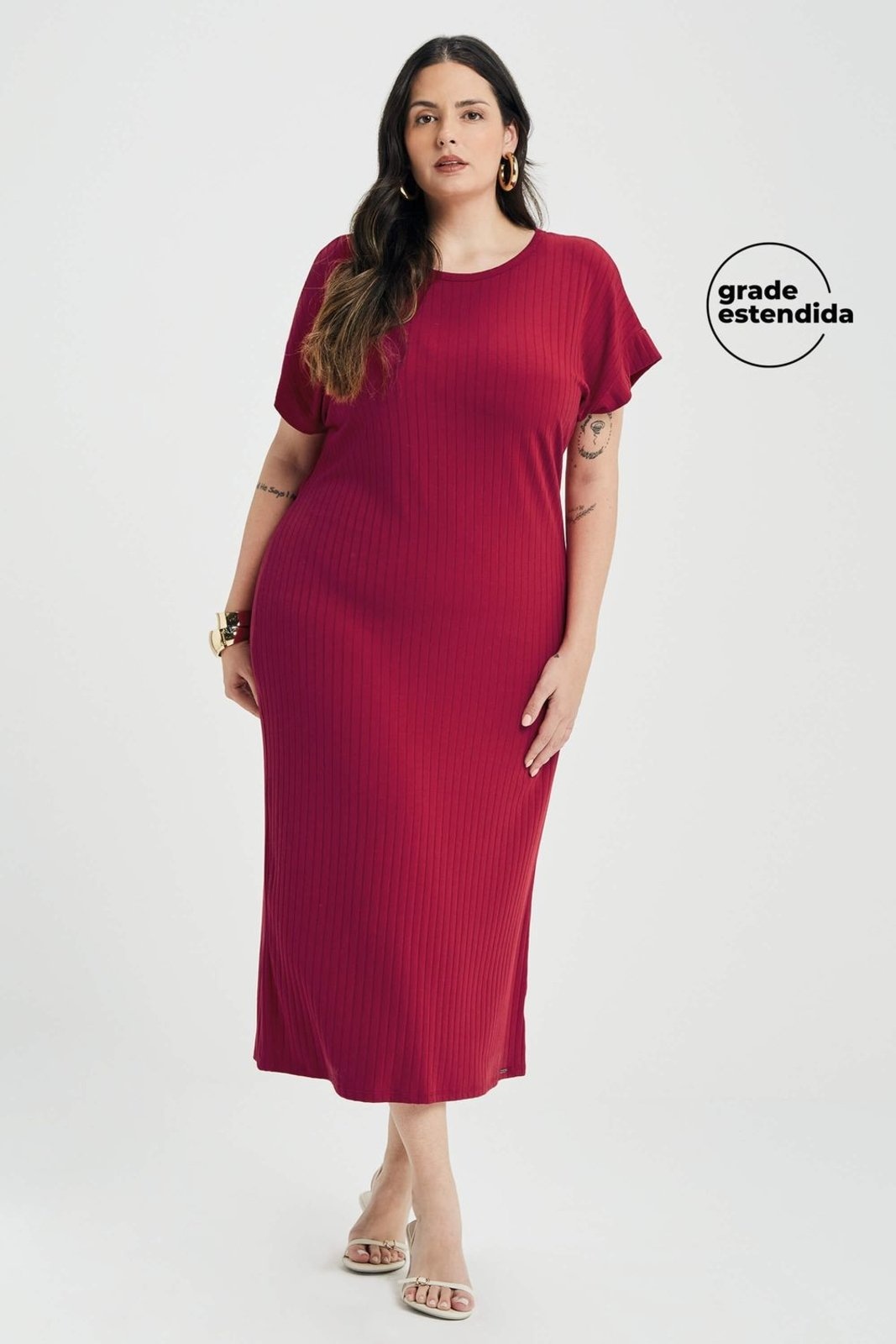 Imagem principal Vestido Midi Feminino Canelado Marialícia Marialícia vermelho