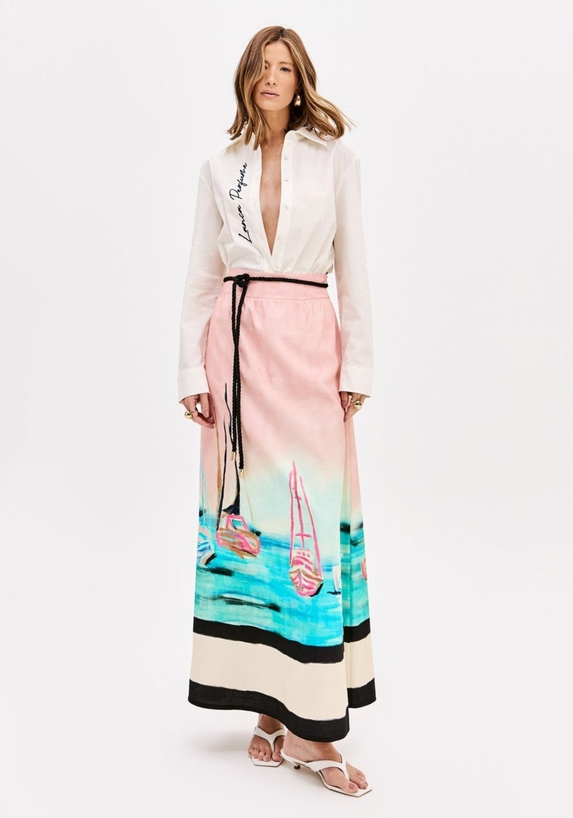 Imagem principal Saia Super Midi Evasê Estampada Lança Perfume rosa