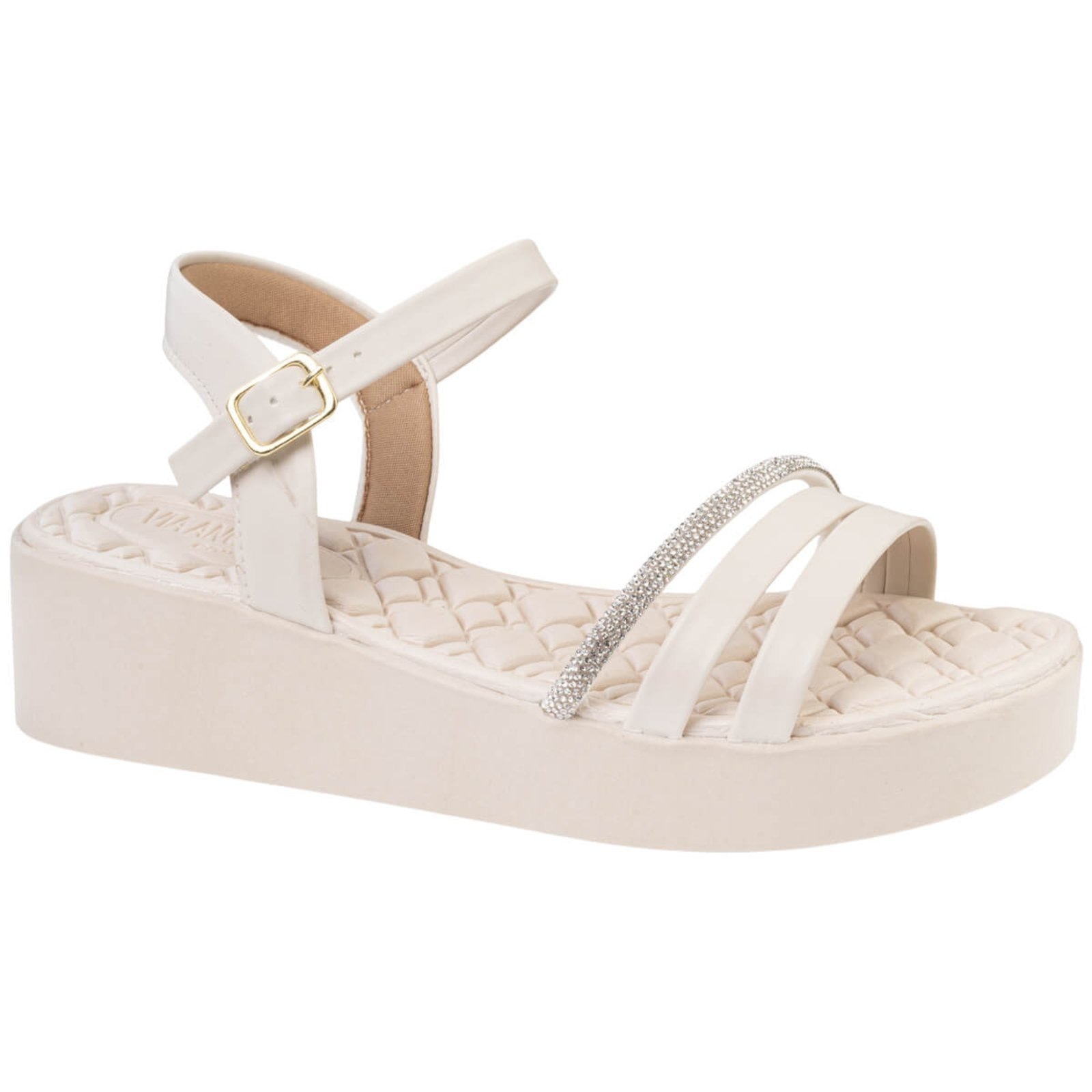 Imagem principal Sandalia Feminina Anabela Ortopédica Anatômica Strass Confortavel Via Angel 8501 Off White VIA ANGEL off-white white