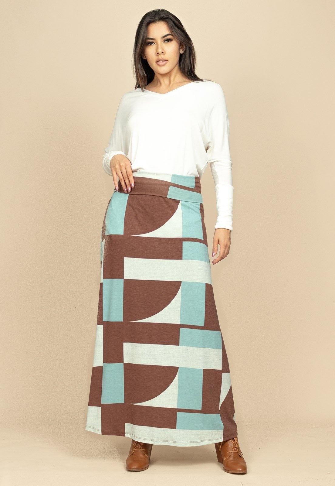 Imagem principal Saia Longa Malha SAZ Estampa Santa Rosa do Tocantins Cabanafree estampado/marrom/rosa rosa