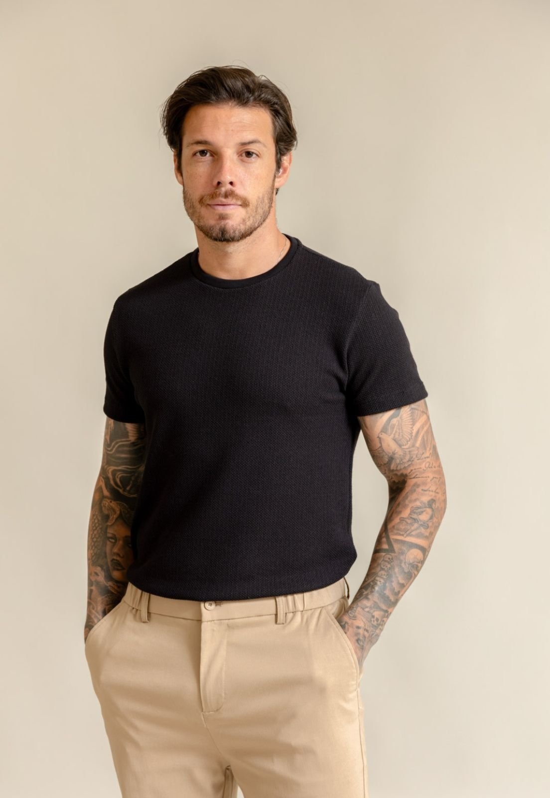 Imagem principal Camiseta Tricot Gola Careca com Elastano Dialogo Jeans preto