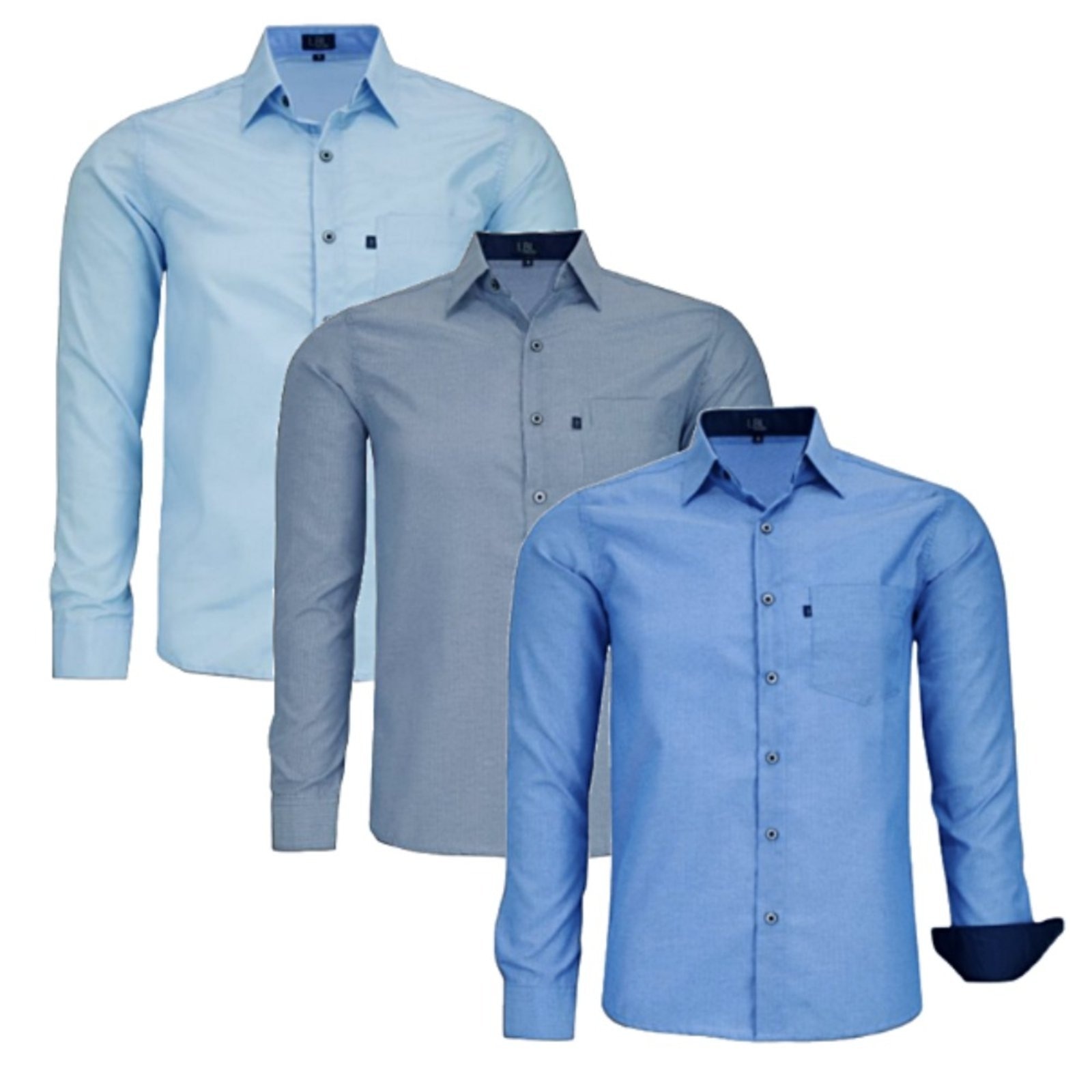 Imagem principal Kit Camisas Listrada Comfort Poliéster Com Bolso Macia Fácil de Passar Manga longa Amil azul/azul marinho