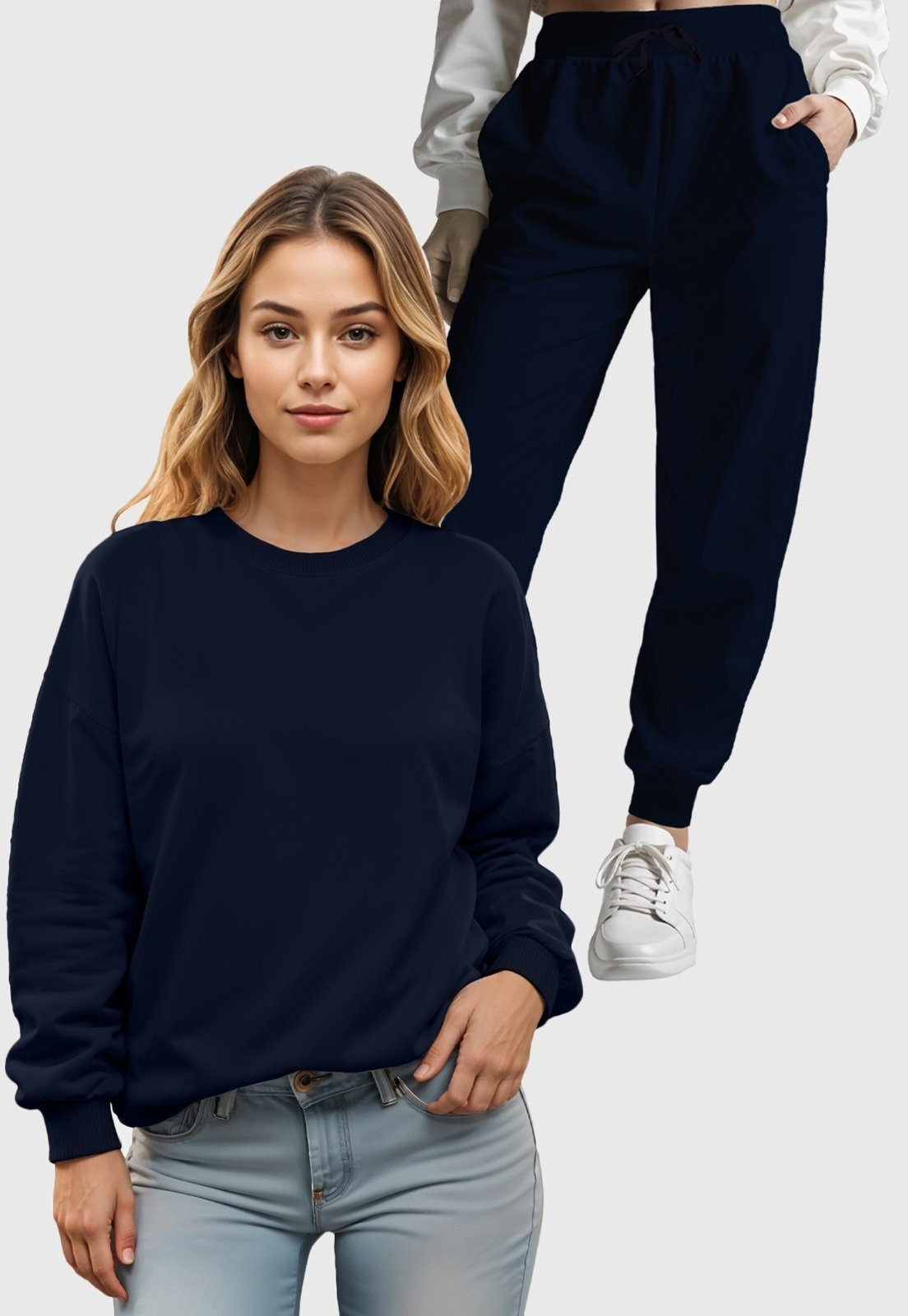 Imagem principal Conjunto Moletom Liso Gola Redonda e Calça Feminino Benellys Marinho Benellys azul marinho