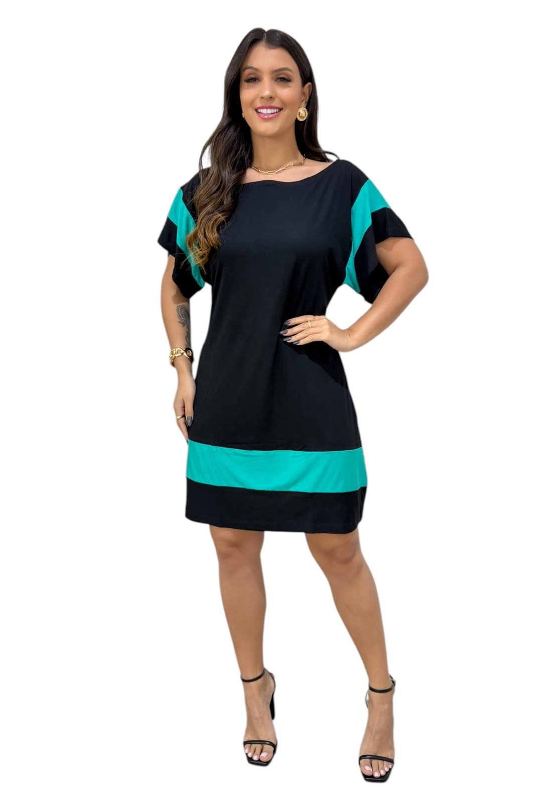 Imagem principal Vestido Maria Paes Curto Preto e Verde Maria Paes preto verde