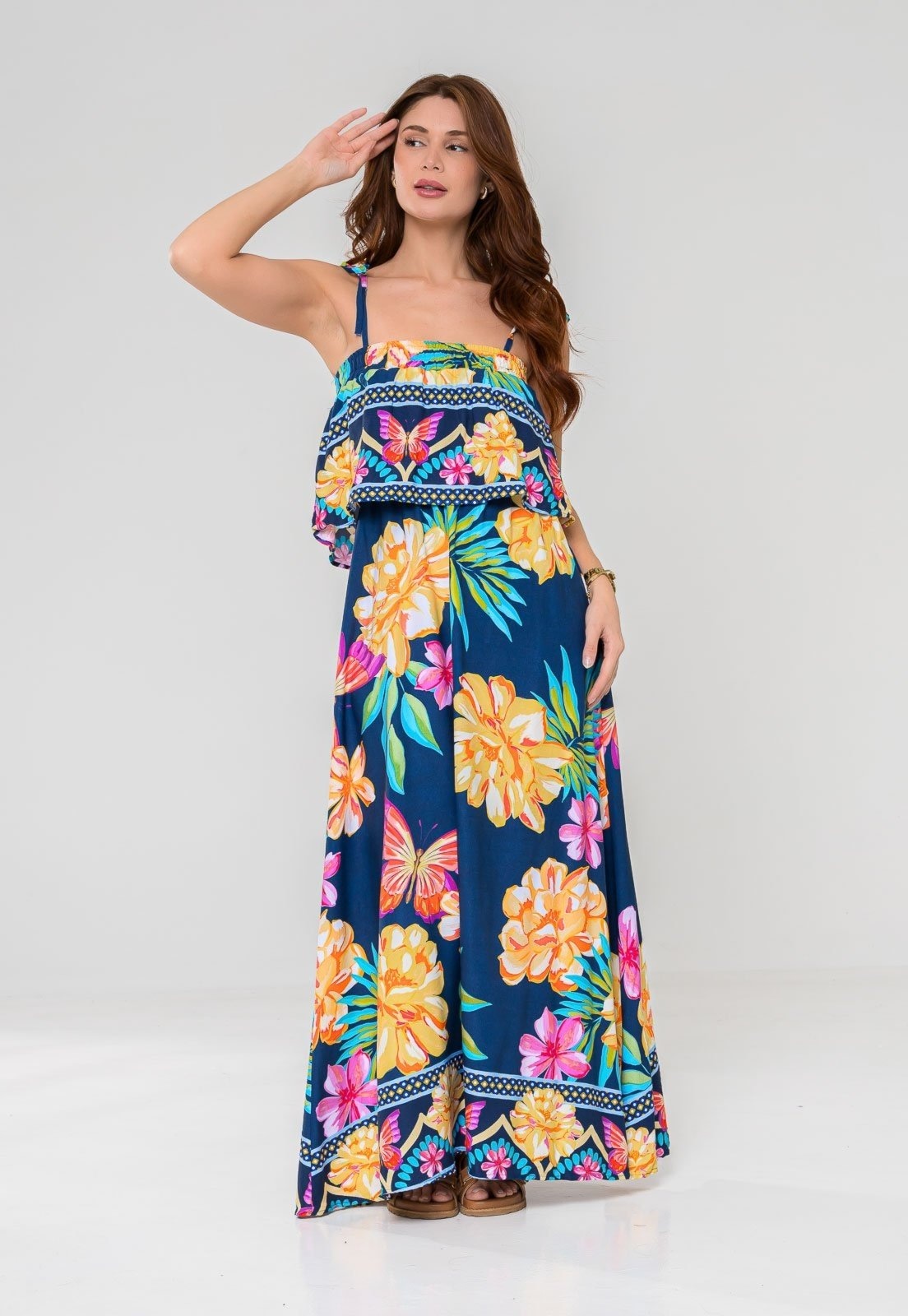 Imagem principal Vestido Aura Vitória Viscose Borboleta Aura azul