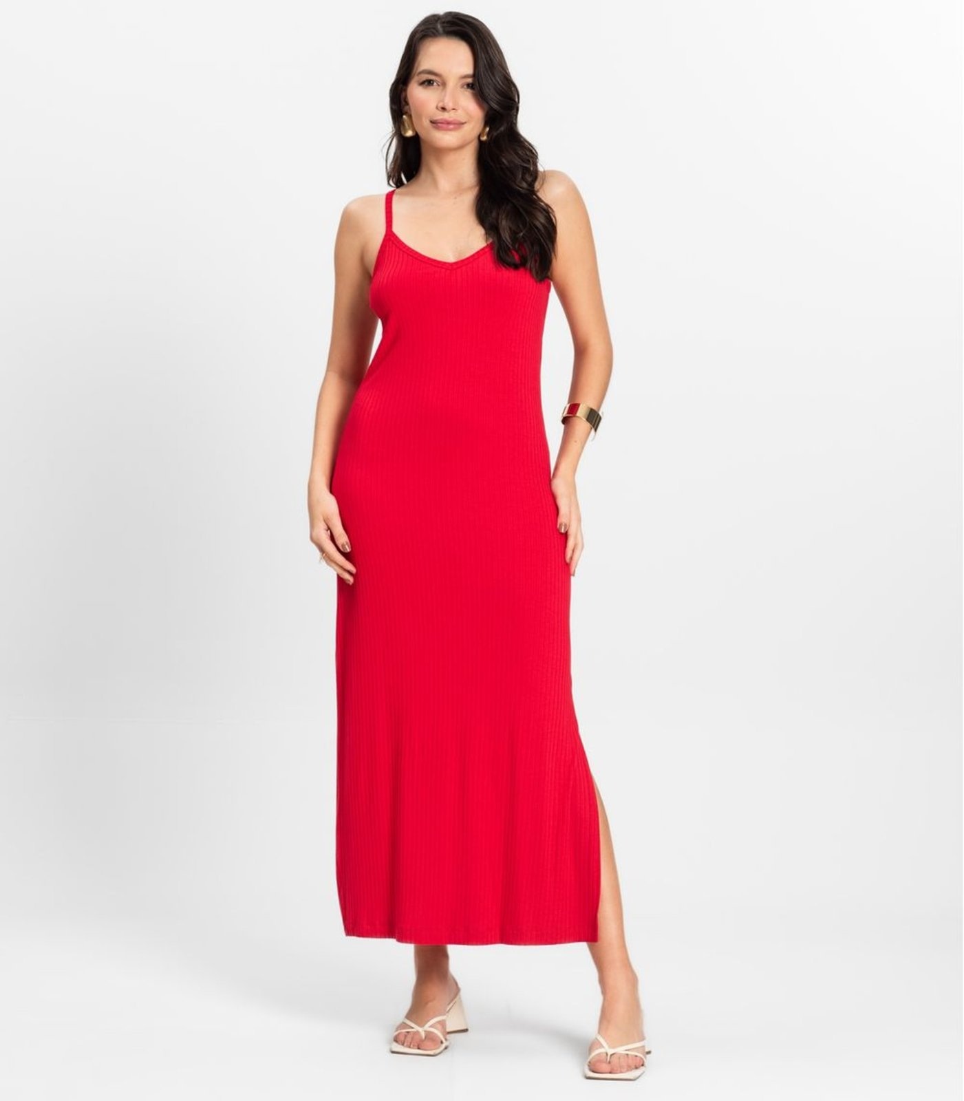 Imagem principal Vestido Midi em Ribana Canelada Rovitex Rovitex Básicos vermelho